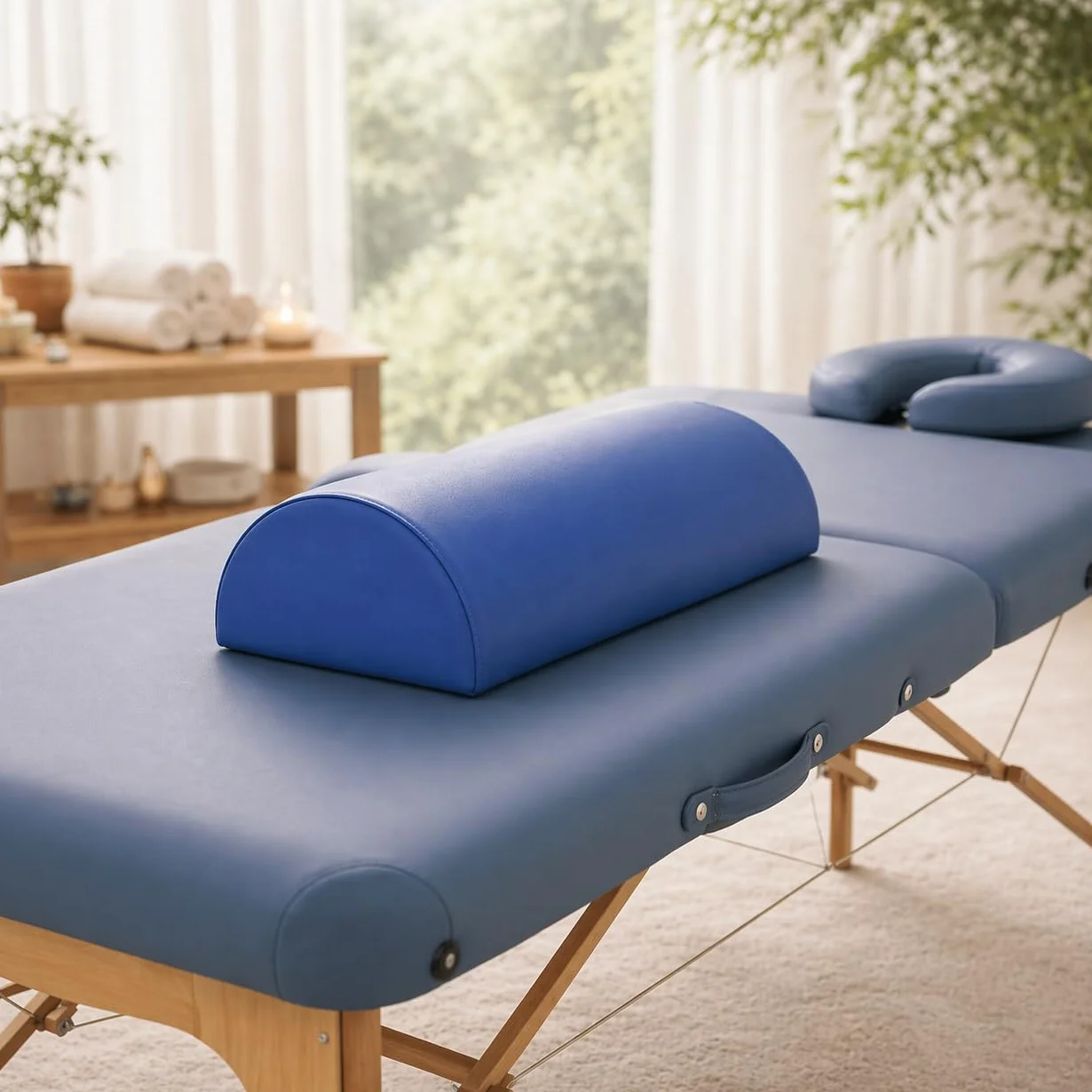 Zen 3/4 rolka do masażu – sztuczna skóra PU – obszar szyi lub kolan do wszystkich ławek do masażu, leżaków terapeutycznych i fizjoterapii (królewski niebieski)