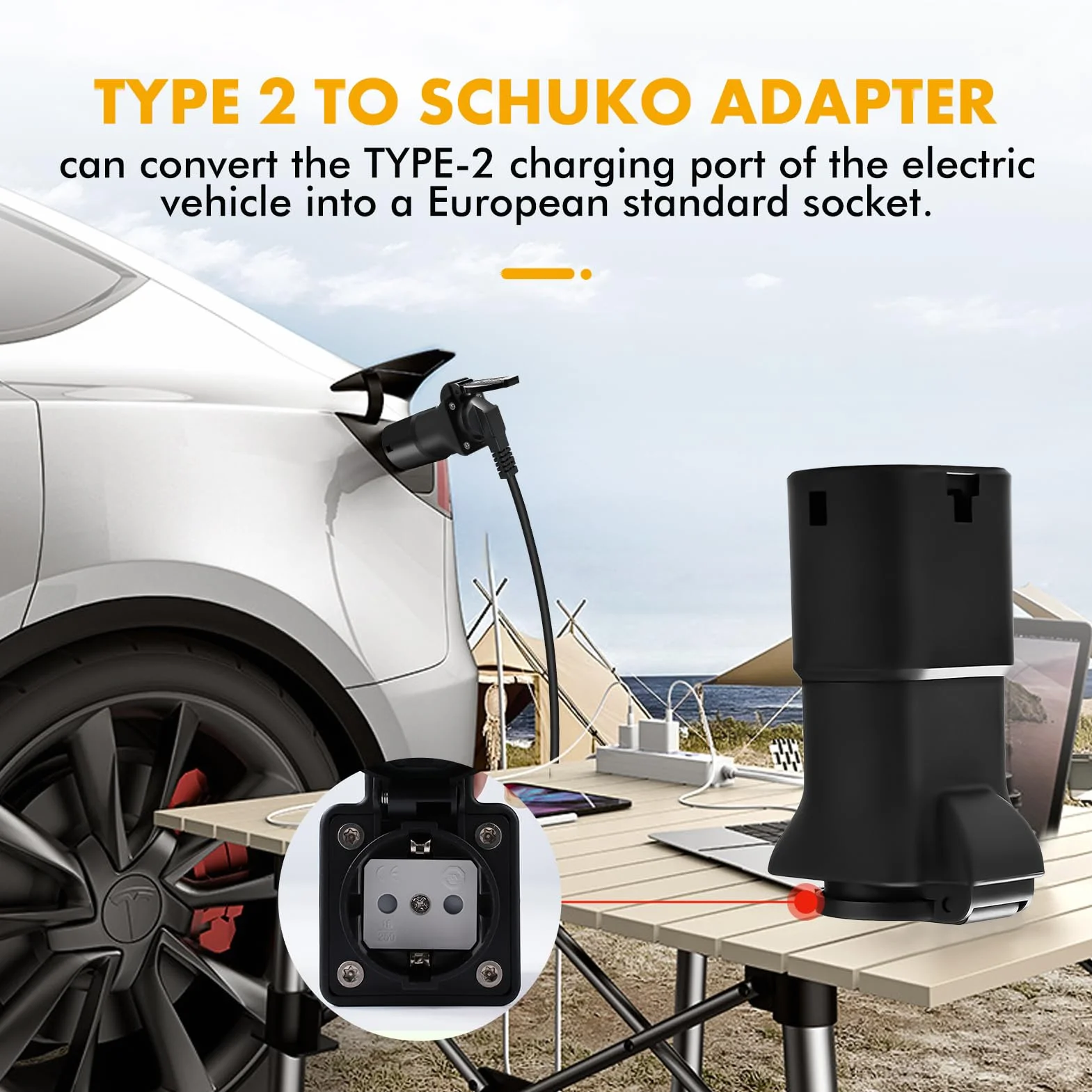 VOBOR Adapter V2L do EV, V2L Vehicle-to-Load Discharge adapter typu 2 zewnętrzny konwerter rozładowania 3,5 KW 16 A 220 V typ 2 to Schuko do MG4, MG5, MG ZS, MG Marvel R