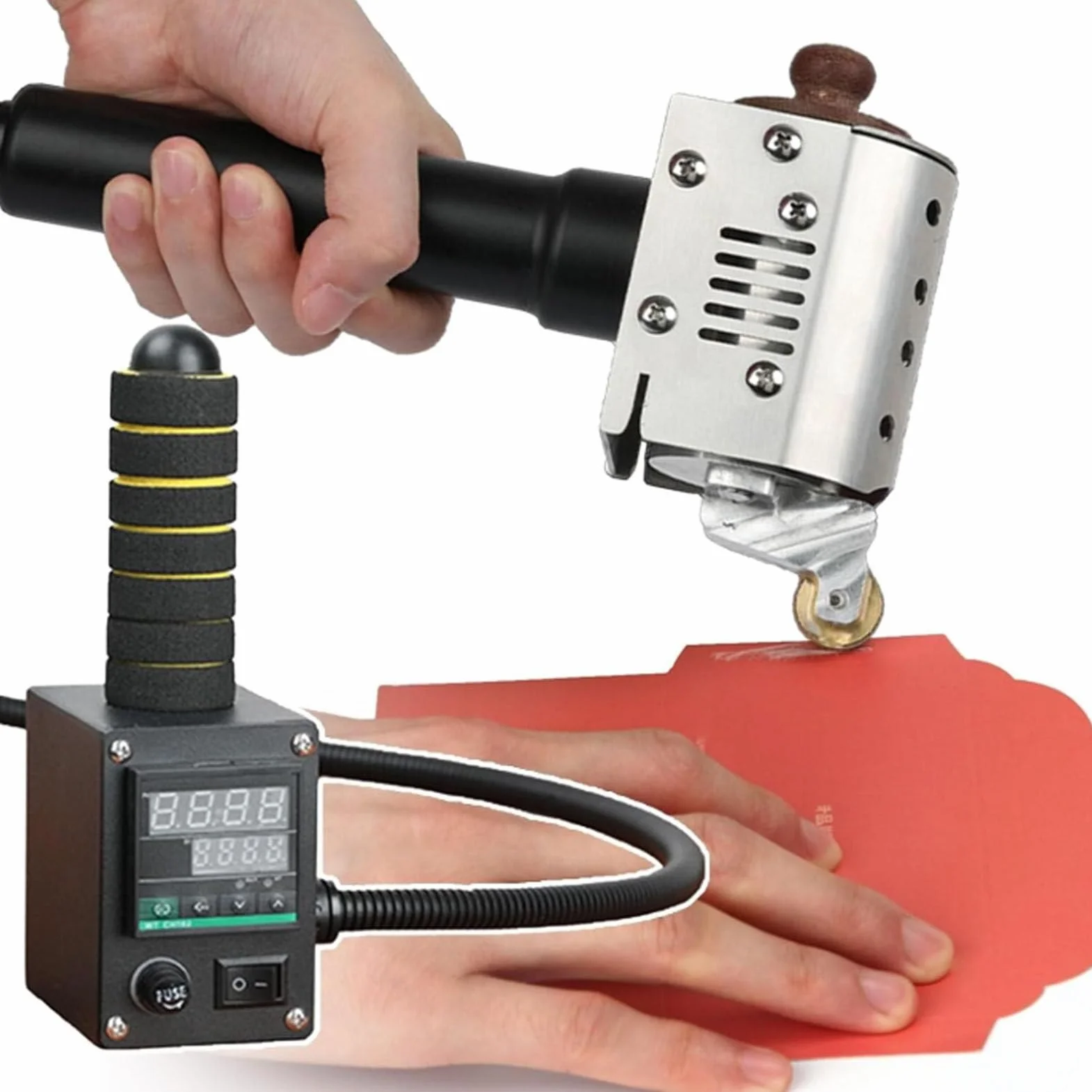Maszyna do zwijania kleju topliwego, ręczny aplikator kleju z wkładem, regulowana temperatura 50-220°C, do skóry, kartonu, albumu, 150 ml - 20 mm