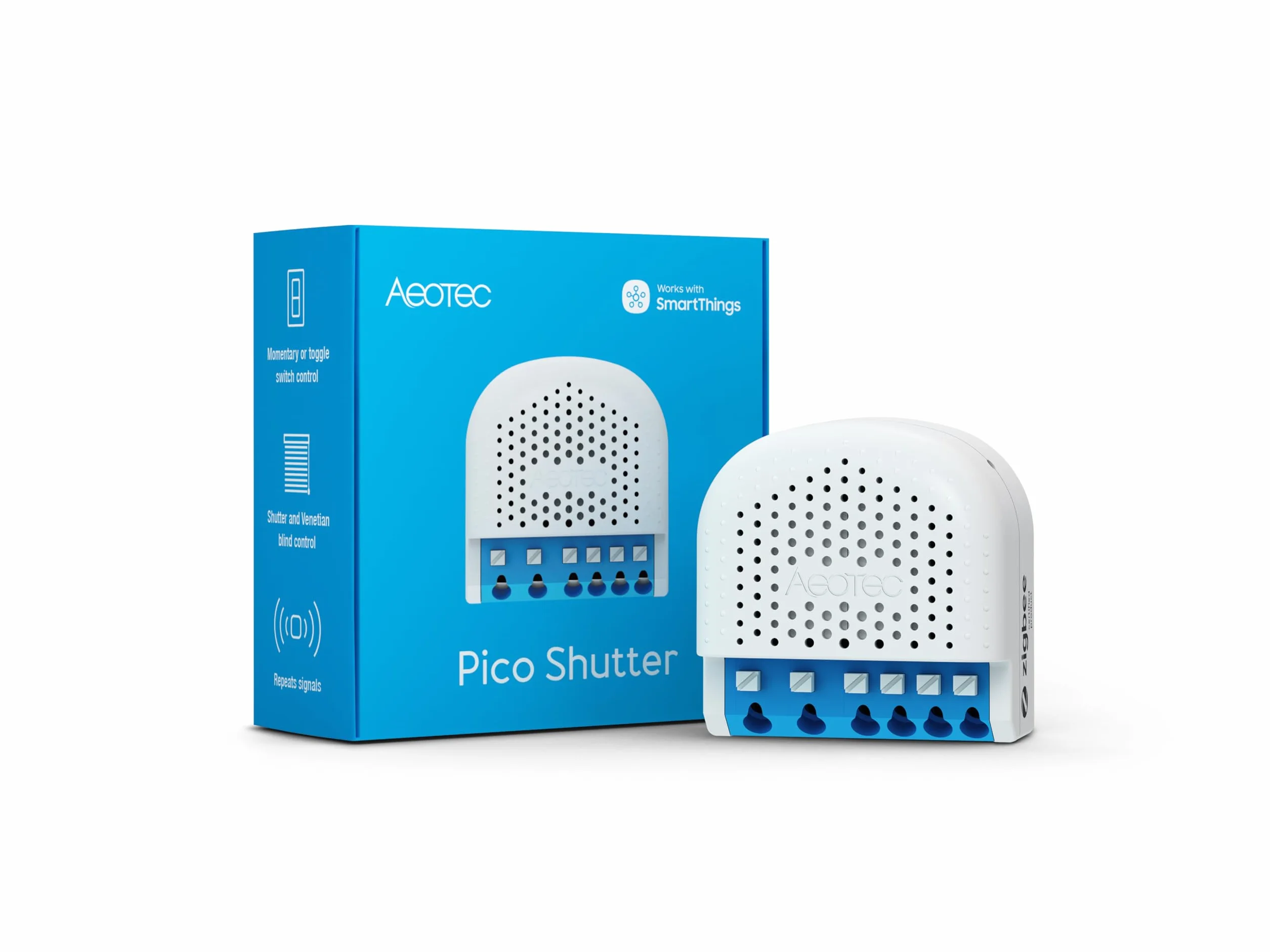 Aeotec Pico Shutter – inteligentne sterowanie roletą, bramy rzymskie, markizy lub bramy garażowe, Zigbee, HomeAssistant, sterowanie sceną, repeater, wymagany koncentrator, Works-with-SmartThings,