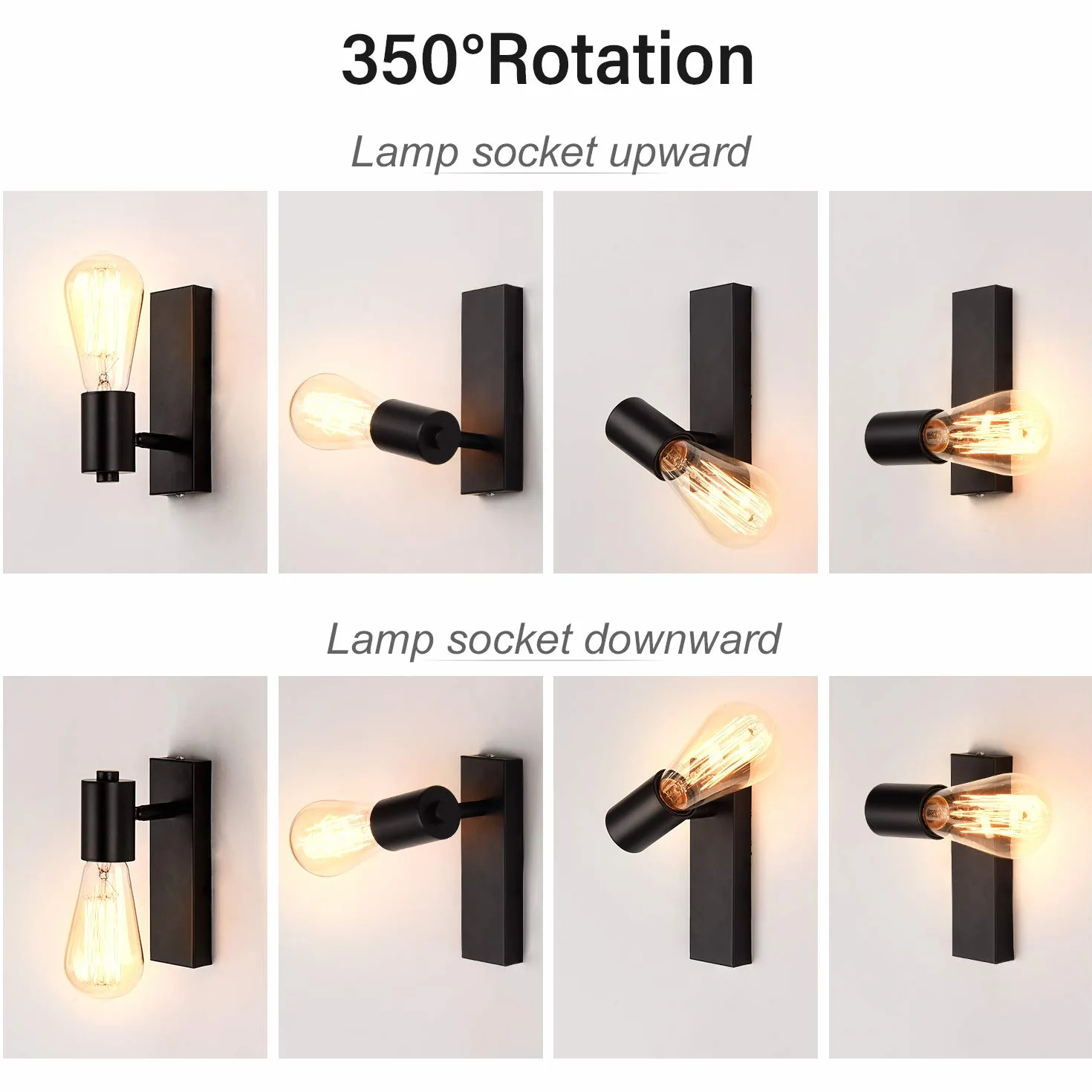 Lightess Kinkiet wewnętrzny, czarny retro, lampa ścienna E27, wychylna, vintage, reflektor ścienny, rustykalna lampa przemysłowa, oświetlenie ścienne do salonu, sypialni, jadalni, pokoju dziecięcego