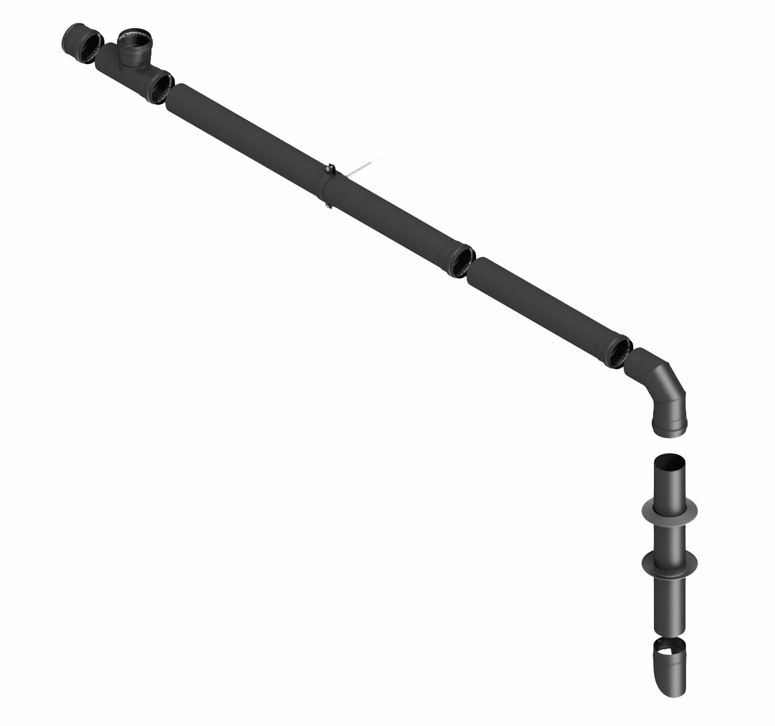 TYGERIX® Kompletny zestaw rur, łączników i akcesoriów do pieca na pellet 80 mm | Zestaw 10 elementów | Bardzo wysoka odporność na ciepło | Grubość 1,2 mm | Odporne na odkształcenia | Wyprodukowano we