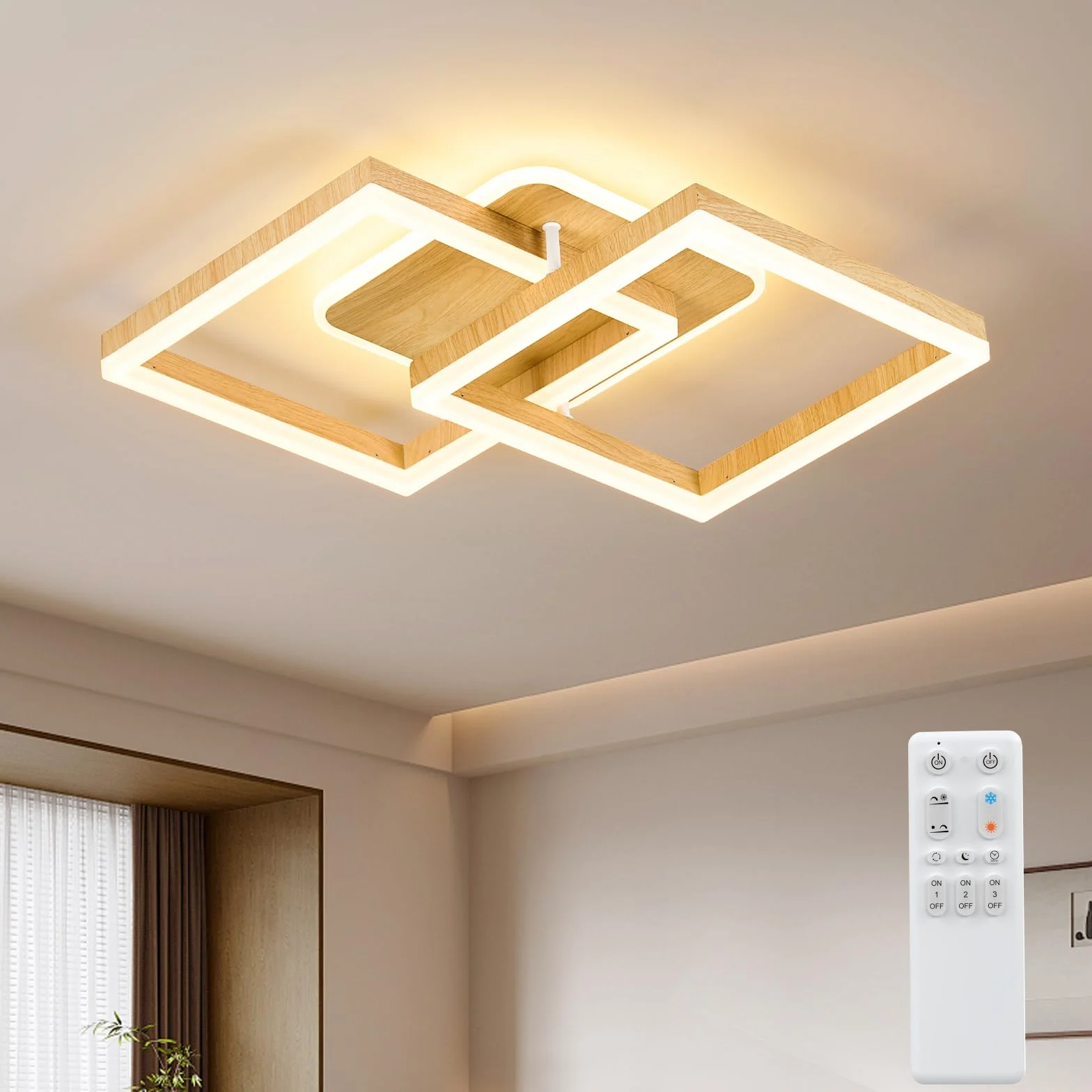ANTENLICHT Lampa sufitowa LED do salonu, nowoczesna, geometryczna, 40 W, z pilotem zdalnego sterowania, bezstopniowe ściemnianie, 3000-6500 K, lampa sufitowa z metalu, do salonu, sypialni, wygląd