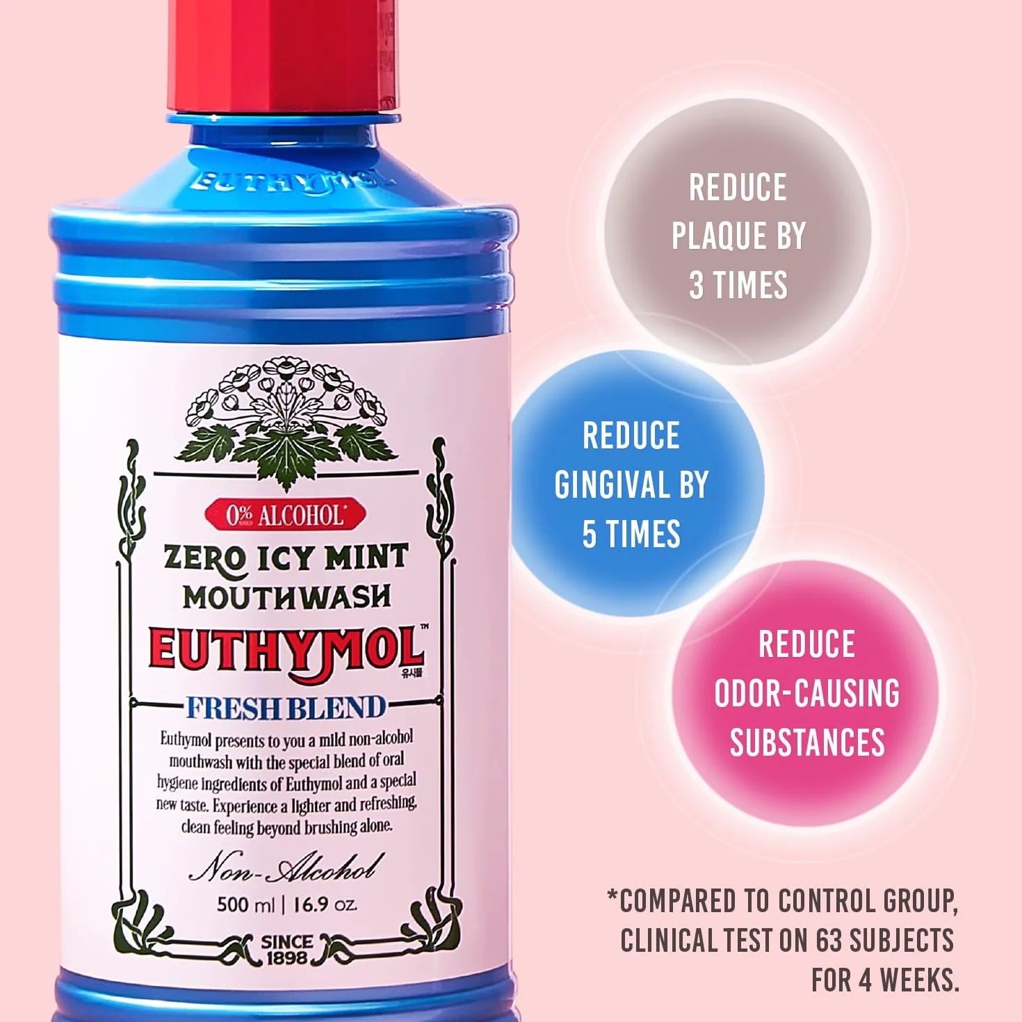 Euthymol Mouthwash Original 500ml, Bez Fluoru, Intensywny Smak, Redukuje Płytkę, Zdrowe Zęby i Dziąsła, Odświeża Oddech, Codzienna Pielęgnacja Jamy Ustnej