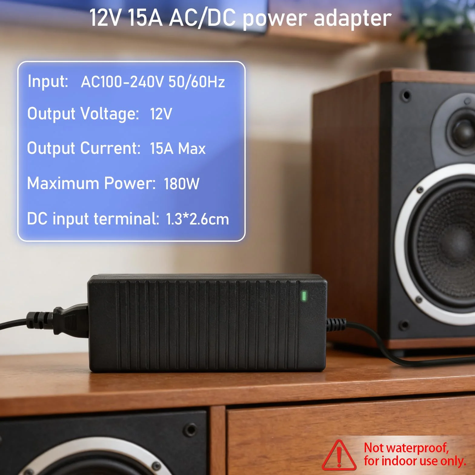 Transformator DC 220 V do 12 V 15 A 180 W, zasilacz o dużej mocy do taśm LED i urządzeń 12 V, zasilacz przeciwzwarciowy ze wzmocnionymi przewodami