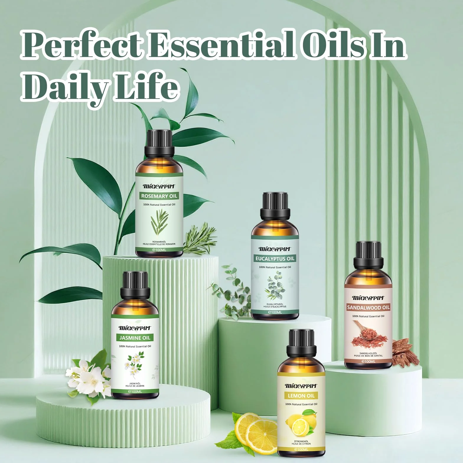 MIGCAPUT Olejek Eteryczny z Eukaliptusa 100ML, Naturalny Olejki Aromaterapeutyczny, Eukaliptusa Olejek Zapachowy Premium do Dyfuzora, SPA, Masażu, Ręcznie Robione Mydło, Ręcznie Robione Świece