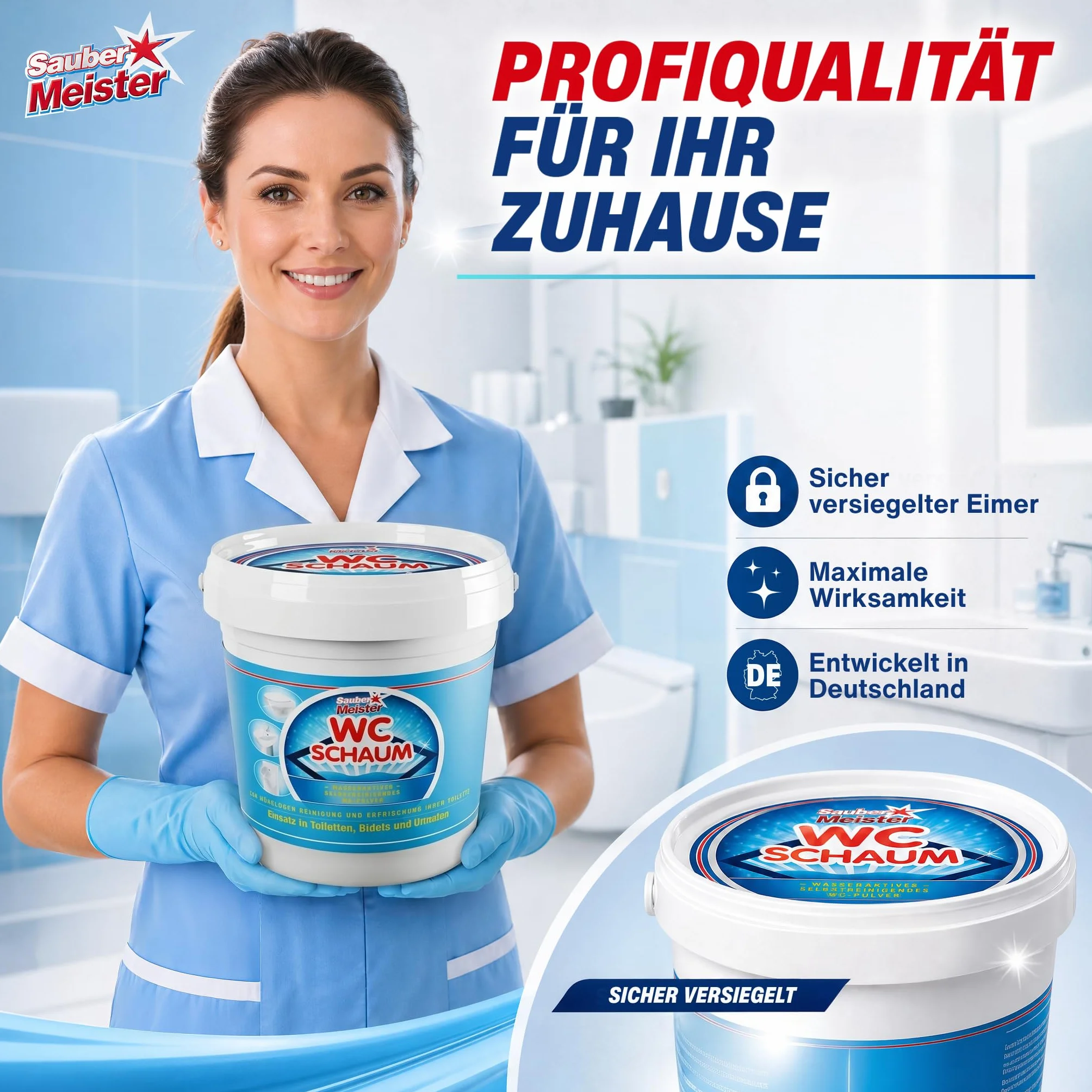 Myjka do WC w proszku – bardzo mocna pianka do WC zapewnia gruntowną czystość – mocny środek do czyszczenia WC przeciwko kamieniu i kamieniom moczowym – samoczyszcząca forma proszku, 5