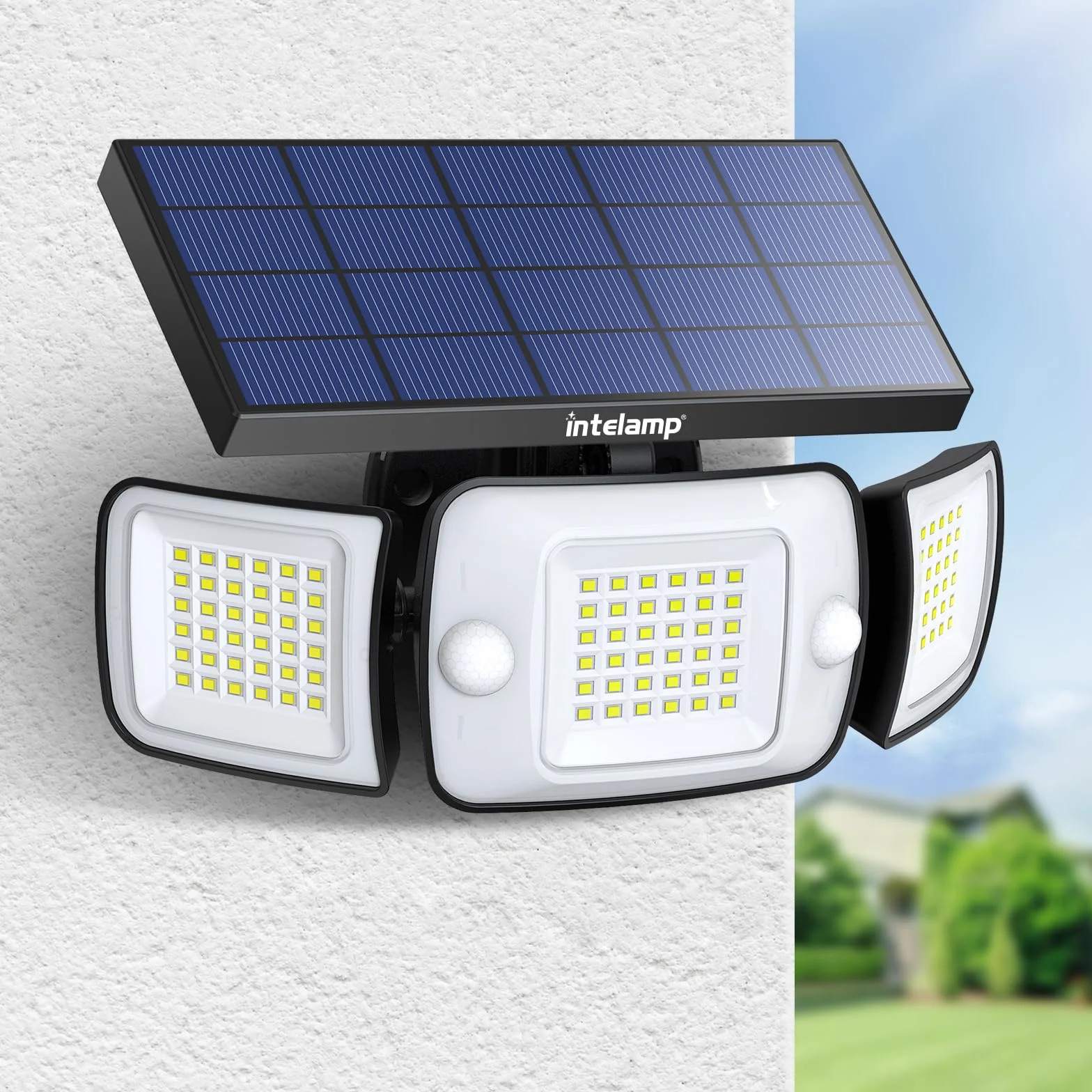 INTELAMP Lampy solarne na zewnątrz z czujnikiem ruchu, 6000 mAh, 108 LED, lampy solarne na zewnątrz, idealne na taras, werandę, garaż, podwórze, ulice, wodoodporne IP65