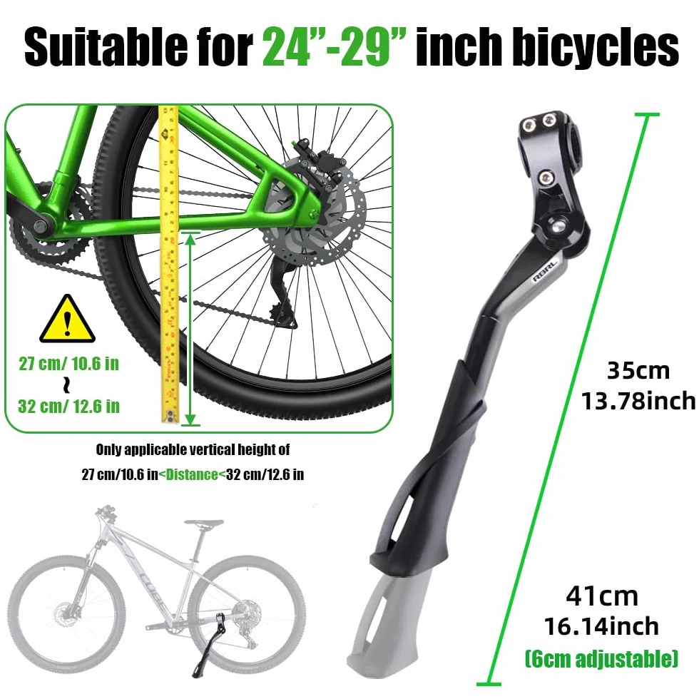 RBRL stopka rowerowa 24-29 cali, regulowany aluminiowy stojak boczny z antypoślizgową nóżką, stojak do rowerów górskich, szosowych, elektrycznych i miejskich, dodatkowo stabilny do 45 kg obciążenia