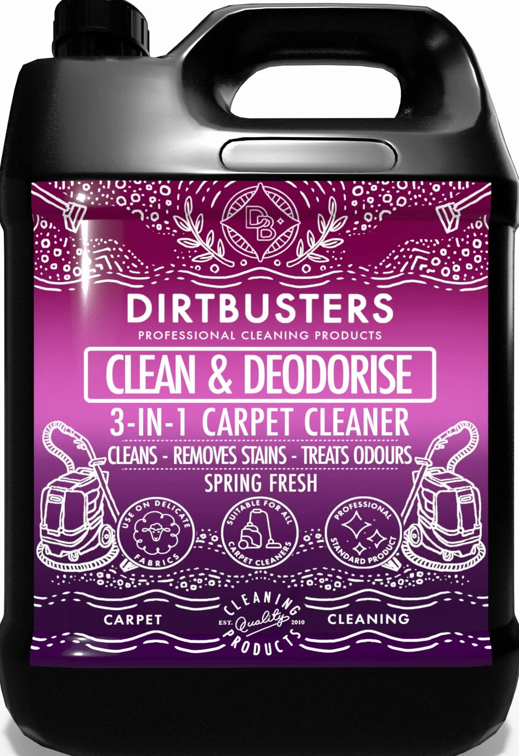 Dirtbusters Roztwór do czyszczenia szamponu do dywanów, czyszczenie i dezodoryzacja z środkiem do usuwania plam i oczyszczaniem zapachów, wiosenny świeży (5 l)