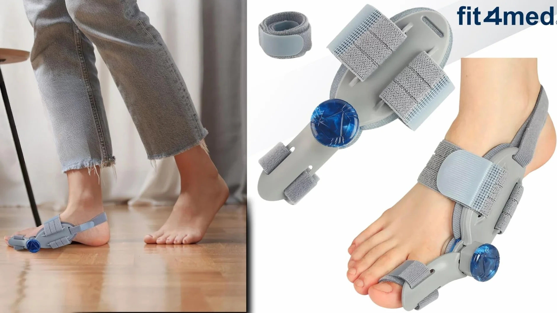 Orteza Korekcyjna na Haluksy, Szary, Nylonowo-Silikonowy, Uniwersalny, 16 cm, Regulowany Aparat Prostujący Palce Stopy, Do Użytku Dziennego i Nocnego