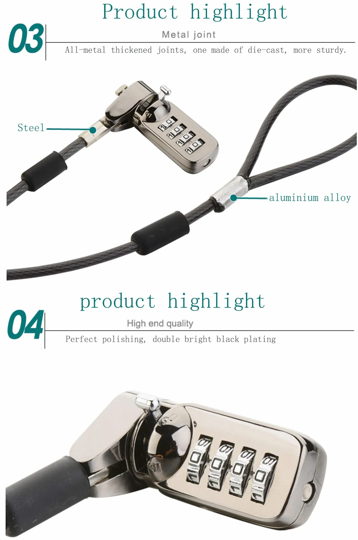 Kabel blokady bezpieczeństwa do notebooka, laptopa, komputera, monitora LCD, 2 m, czarny