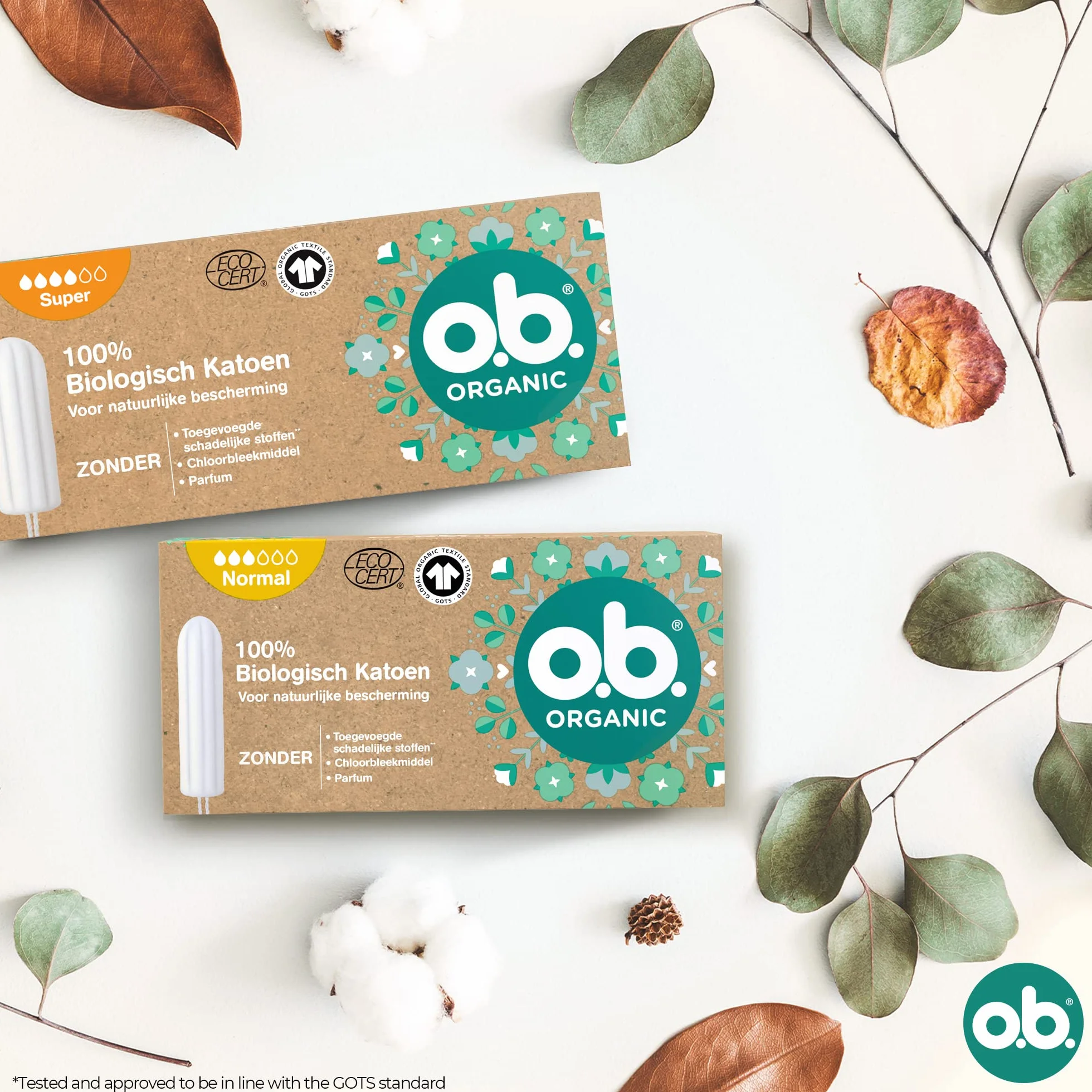 o.b. Organic Normal Biotampony na średnie do cięższych dni z 100% biobawełny, 6 x 16 sztuk