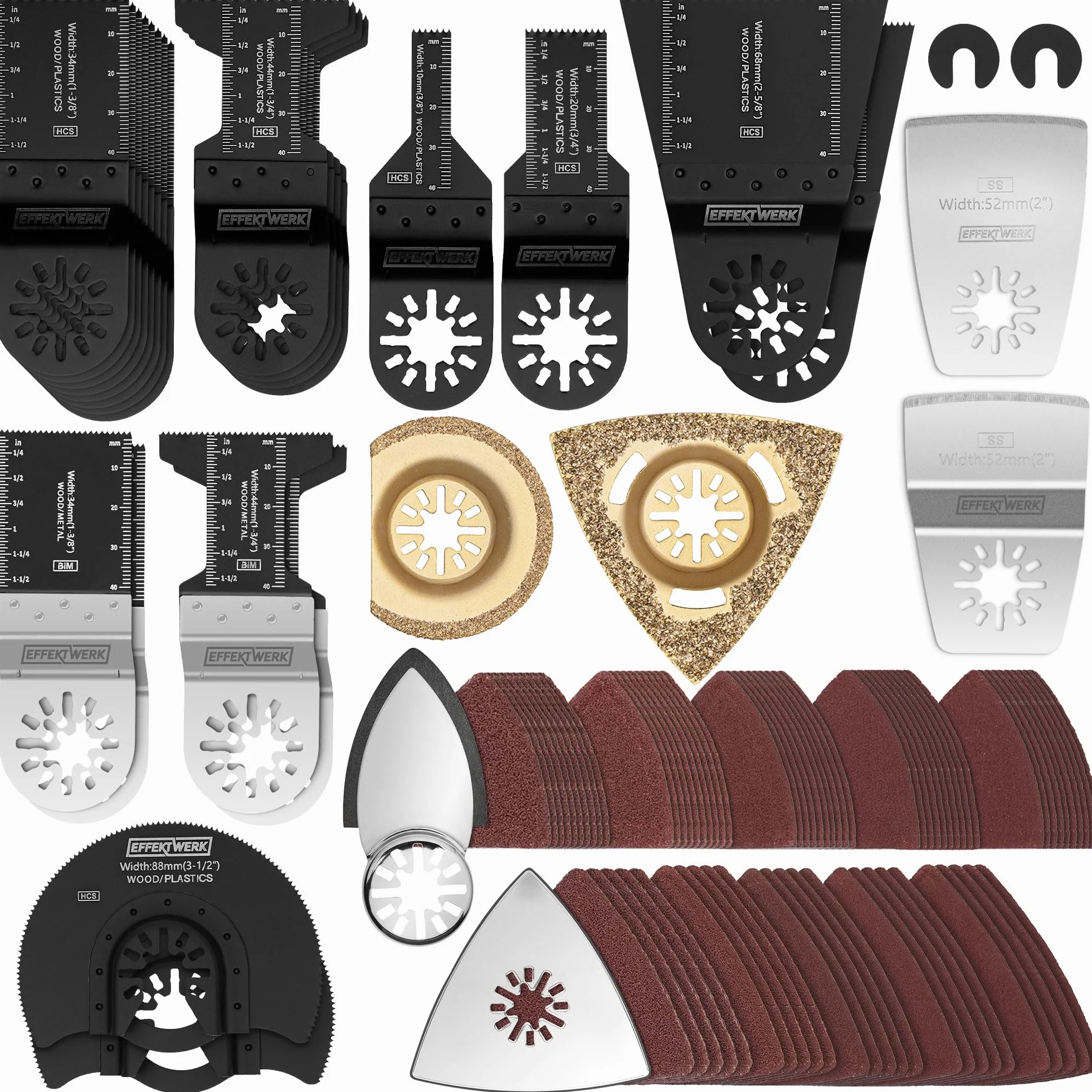 105 pcs Multitool Saw Blades and Sanding Kit - Oscillating Tool Attachments for Wood, Plastic, Metal - Adapters, Sander Pads, Sandpapers