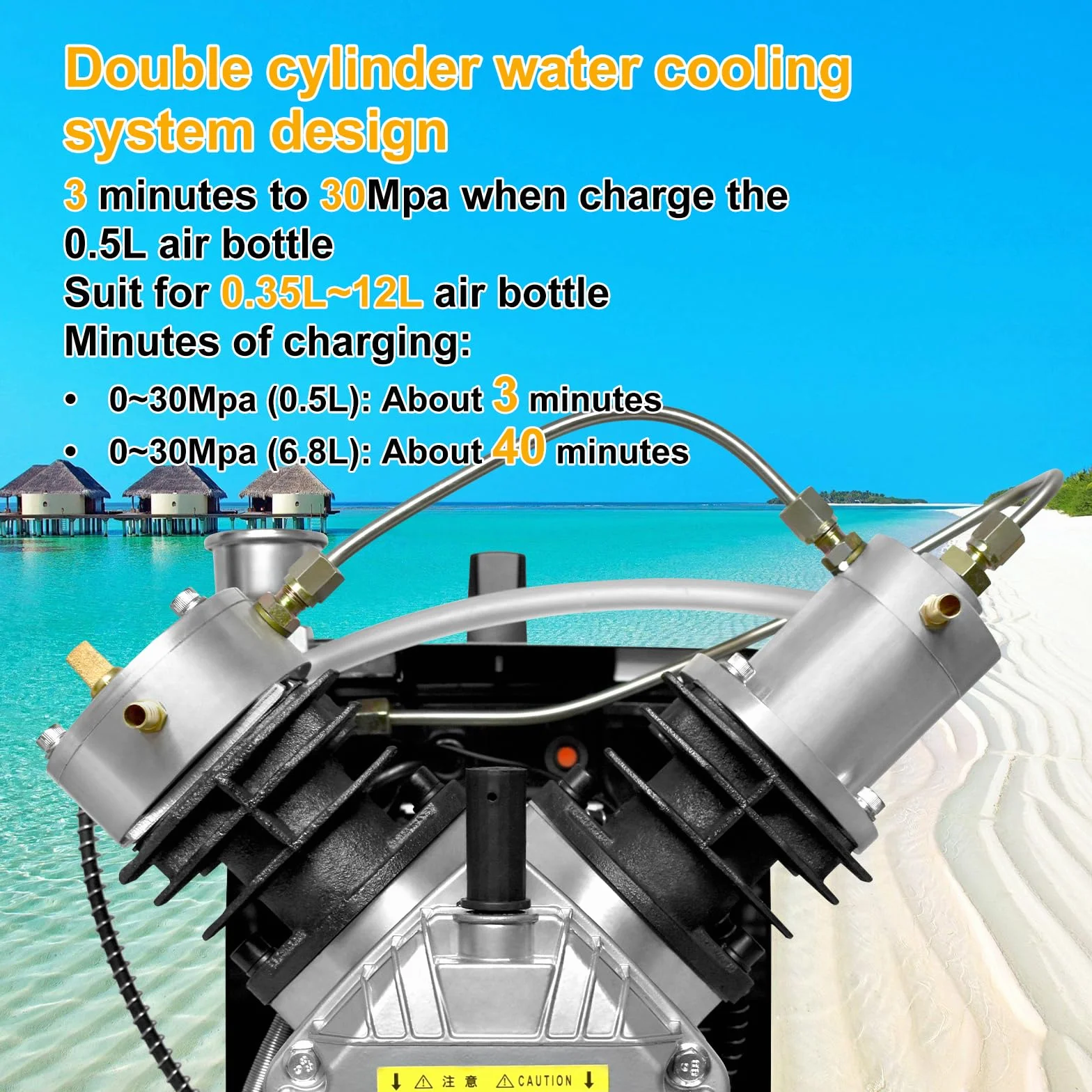 TUXING Kompresor PCP, 4500 psi/300 bar/30 MPa, kompresor wysokociśnieniowy z przenośną dwucylindrową mini sprężarką powietrza do pompowania butli do nurkowania, wiatrówek PC i karabinów paintballa