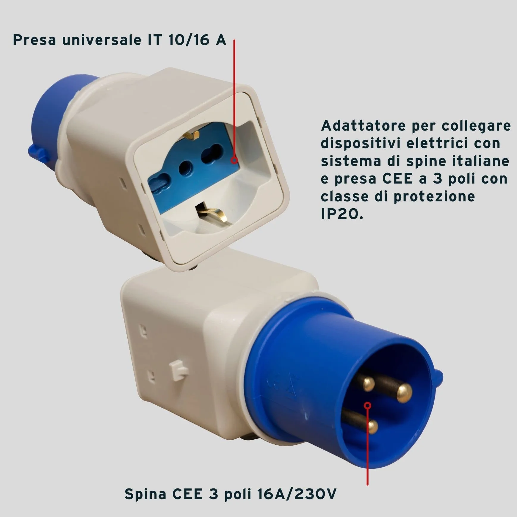 Brennenstuhl 1081560 adapter CEE 3-biegunowy 16 A/230 V, wtyczka CEE, włoska wtyczka 10 A + 16 A (IP 44)