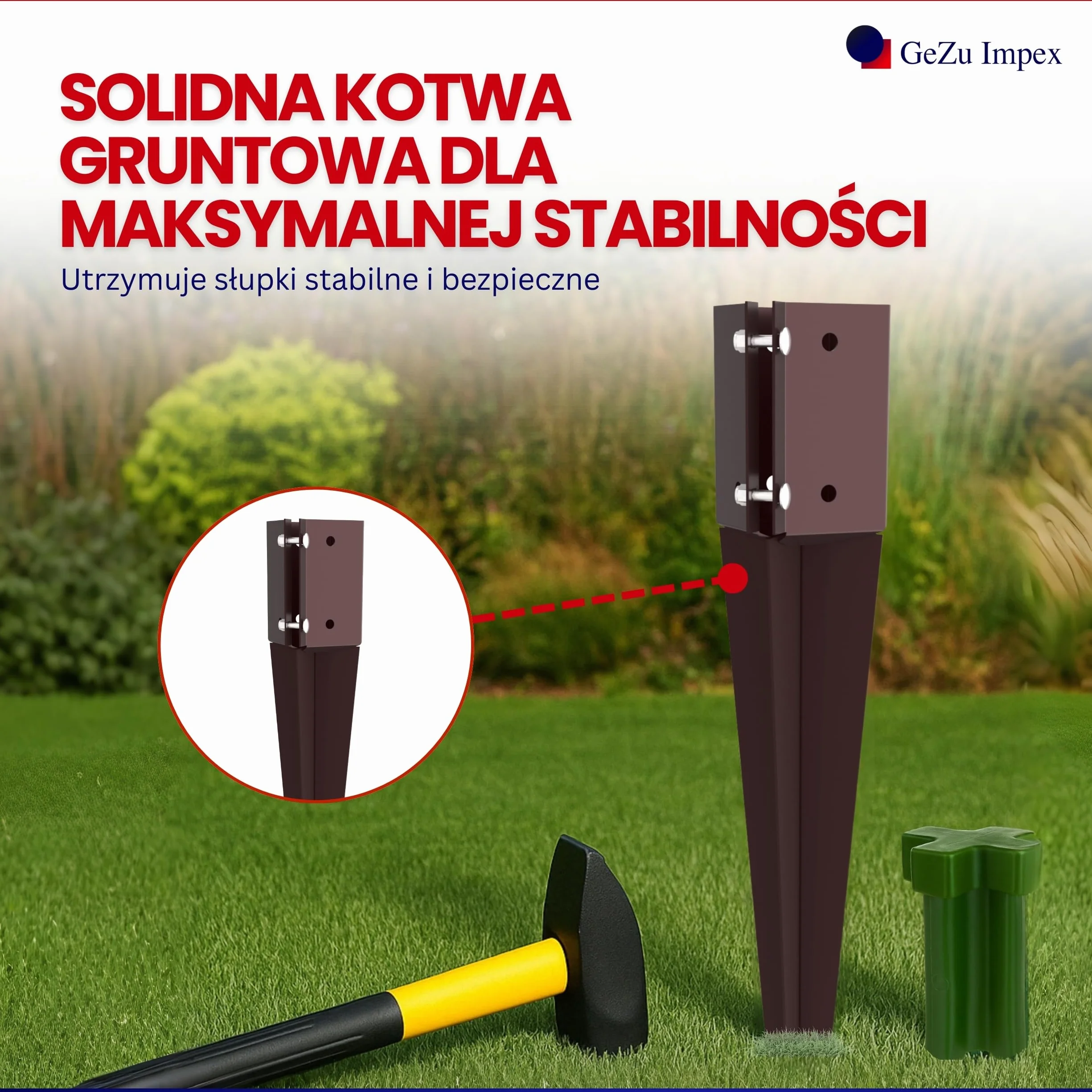 GEZU IMPEX Szybkozaciskowy Wspornik Wbijany 75 x 75 x 600 mm Zestaw 8 Kotwa Gruntowa Uchwyt Slupka Ogrodzeniowego Zacisk Wbijany Pokryty Proszkowo