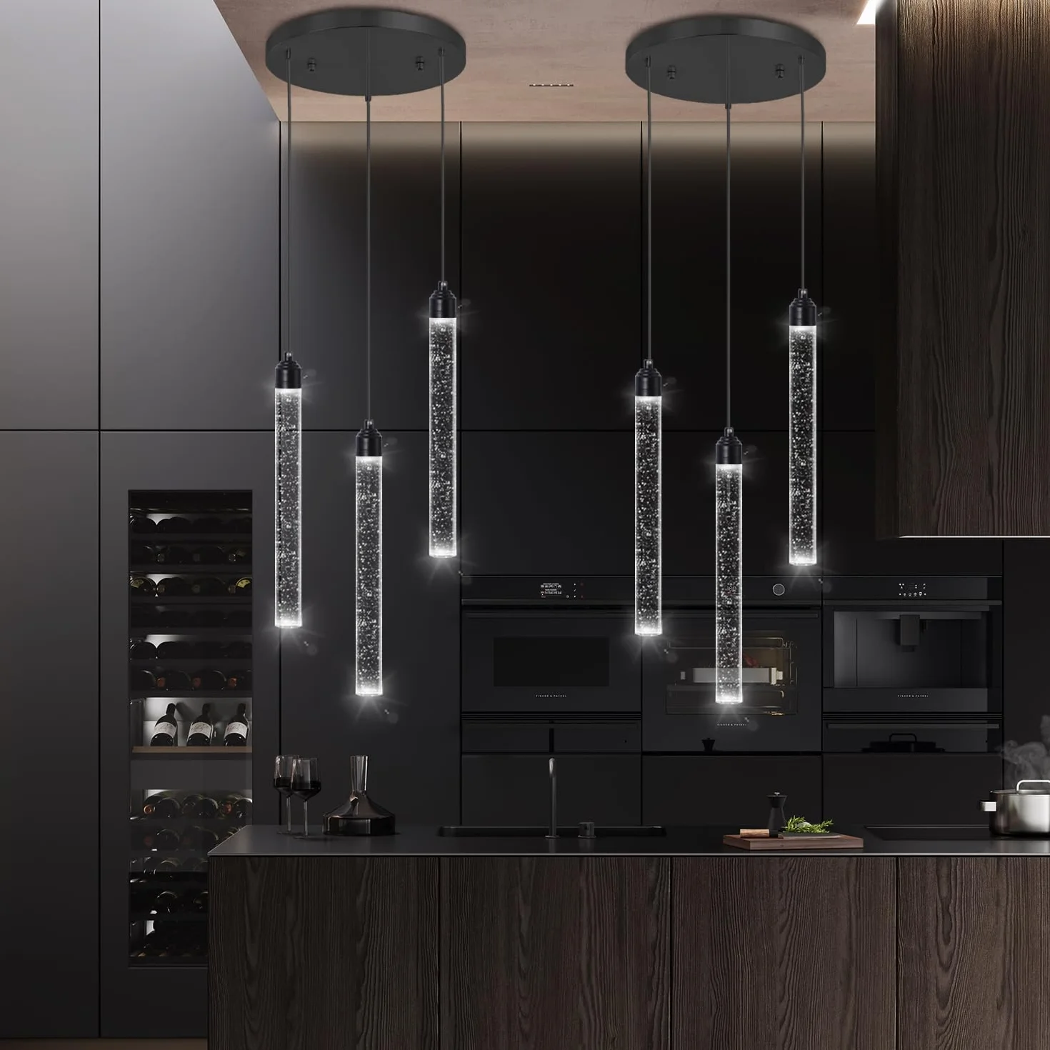 Mini czarny żyrandol z 3 światłami na wyspę kuchenną nowoczesny kryształowy wisiorek LED lampa wisząca regulowana ściemniana lampa wisząca do jadalni, sypialni, lampy sufitowe podwieszane