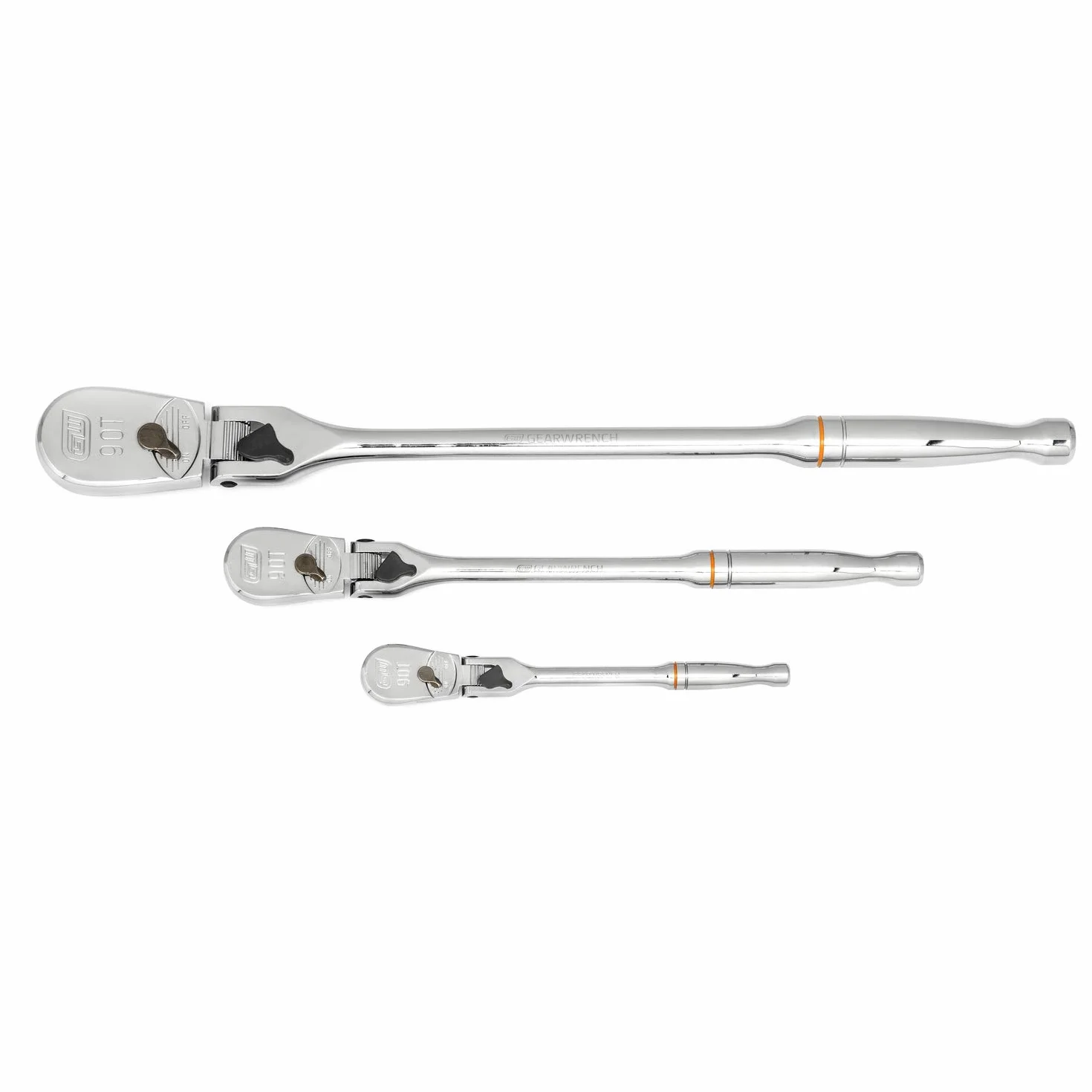 GEARWRENCH 81276T 3 szt. 1/4", 3/8" i 1/2" napęd 90-zębowy blokujący elastyczną głowicę zestaw z grzechotką - 81276T