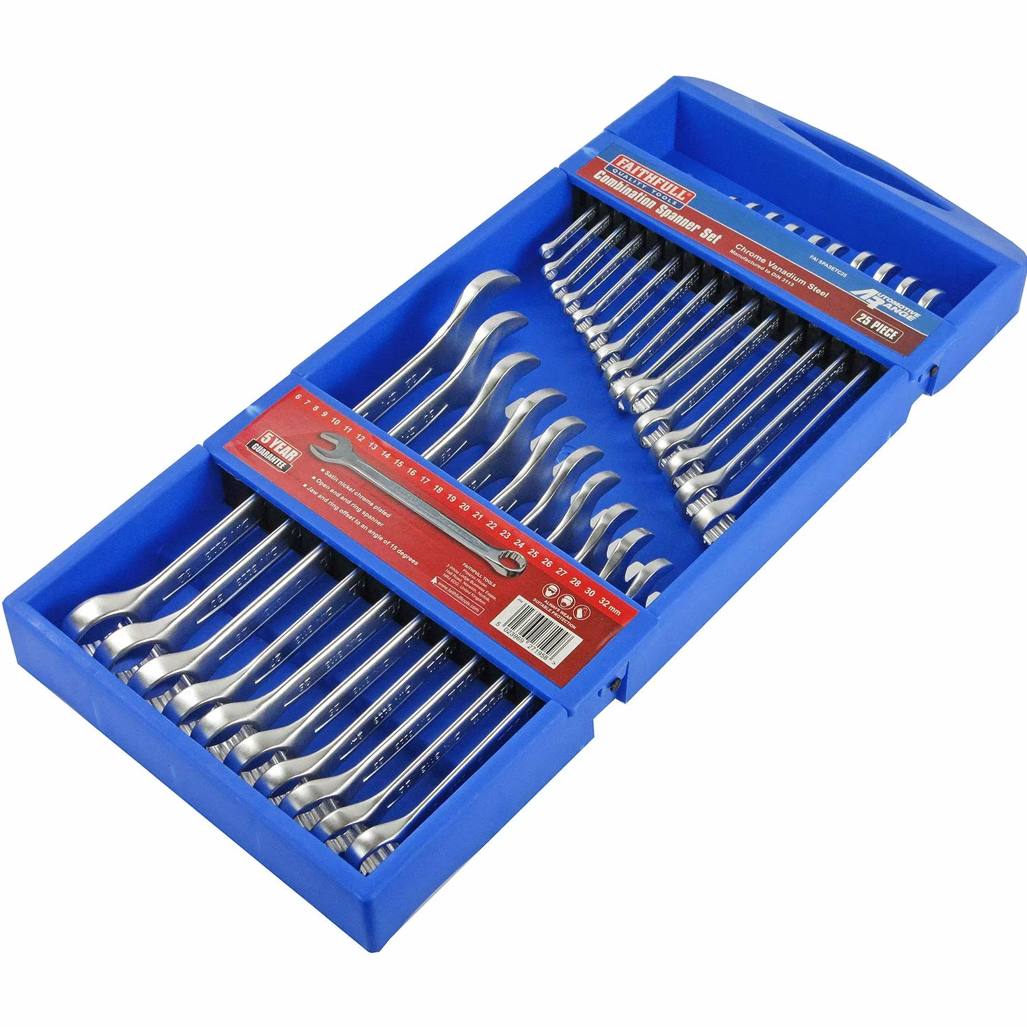 Faithfull SPASETC25 klucze płasko-oczkowe CV zestaw 6-32 mm (25 sztuk)