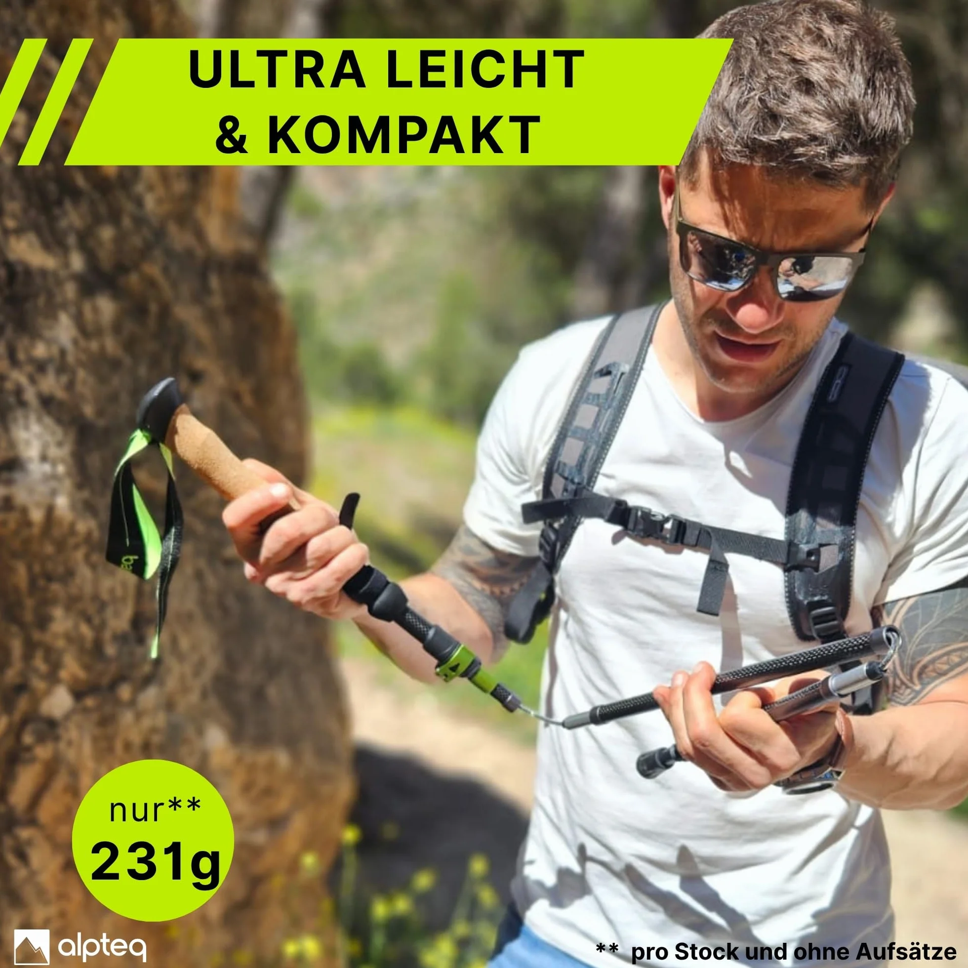 Kijki trekkingowe składane z włókna węglowego lub aluminiowego, z uchwytem korkowym, do sportów górskich, trekkingowych, dla kobiet i mężczyzn, bardzo lekkie i teleskopowe