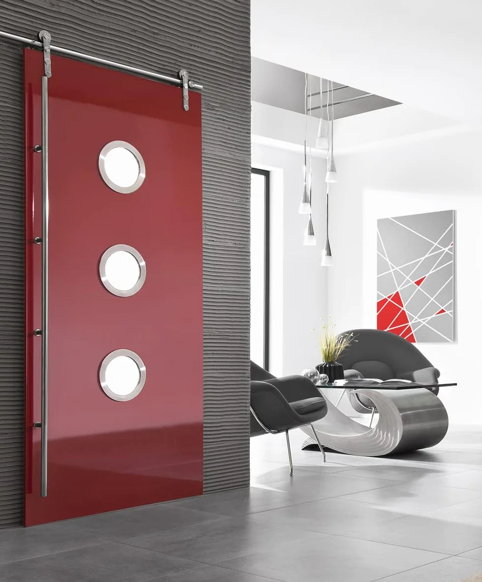 MLS B4000 AN Bulaj do Drzwi, z Wytrzymałego Aluminium, Bezpieczne Szkło VSG, Odpowiedni do Drzwi o Grubości 40 mm, Widoczne Śruby Montażowe, Naturalne Aluminium, Średnica 300 mm, Szkło Matowe
