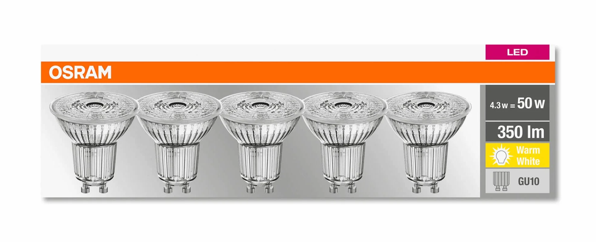OSRAM reflektor LED | Trzonek: GU10 | Ciepły biały | 2700 K | 4,30 W | LED BASE PAR16 [Klasa efektywności energetycznej A++]