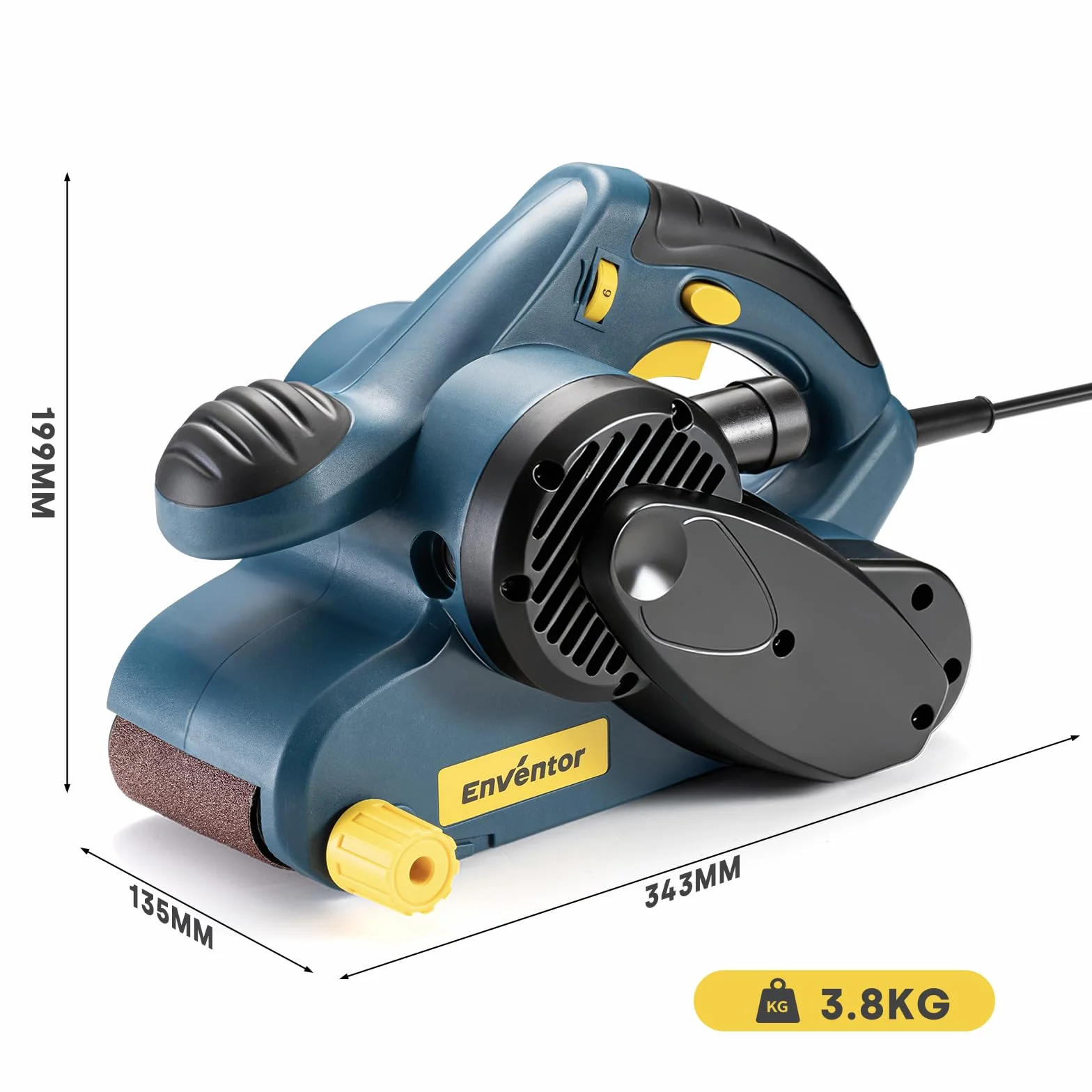 Enventor 950W with Belt Sander, 6 Speed Grades (120-380 Meters per Minute), 2-in-1 Grinding Machine with Dust Bag ＆ 12 Belt Sanders (P24, P80, P120, P180), 76 x 533 mm