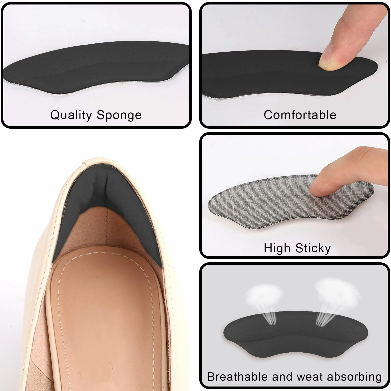 AIEX 6 Par Heel Grip Liner Podkładki Pod Pięty Gąbkowe Ochraniacze Pięty Samoprzylepne Wkładki do Butów Czarny