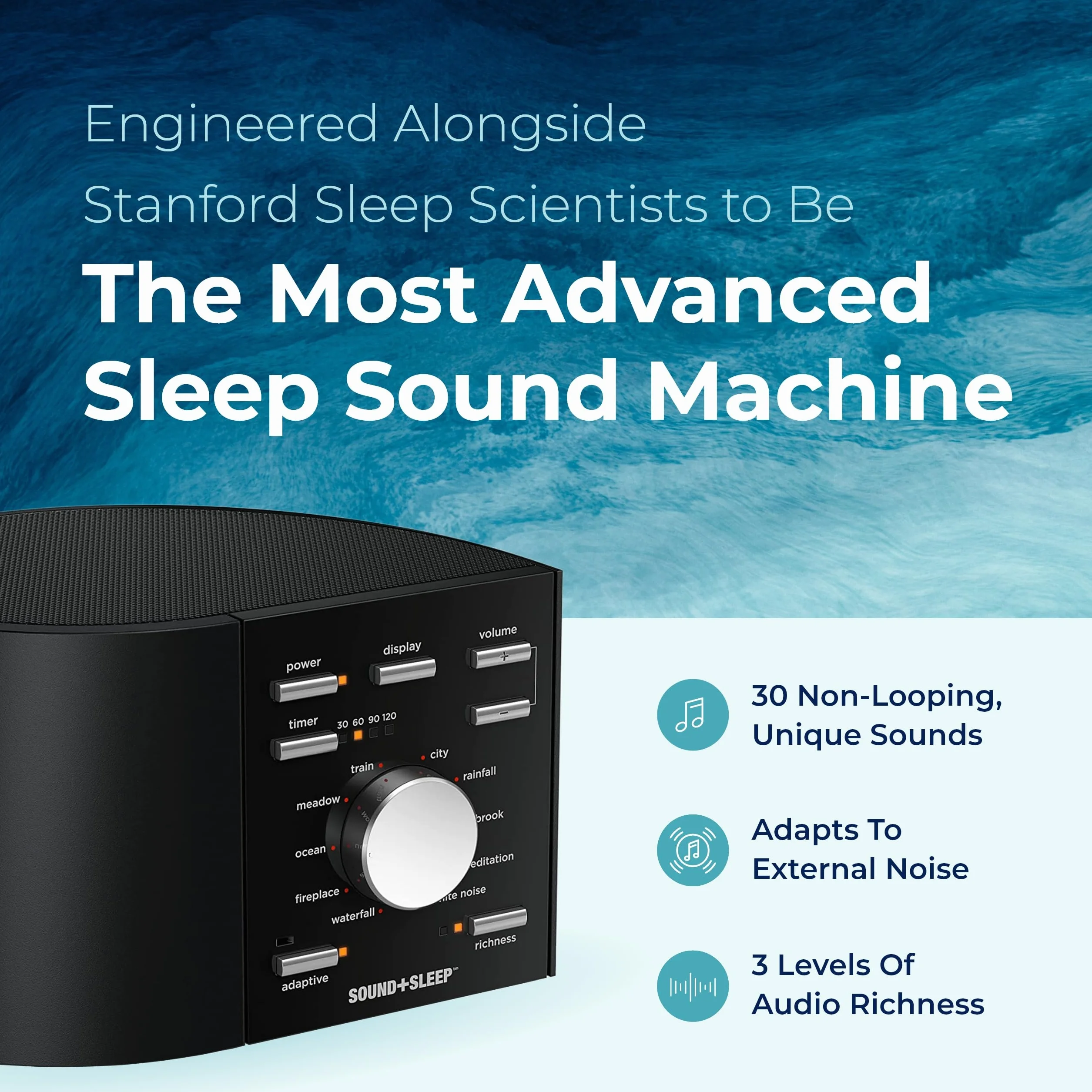 Sound+Sleep High Fidelity urządzenie do spania z dźwiękami natury, wentylatora, białym szumem i adaptacyjną technologią dźwiękową Global Edition