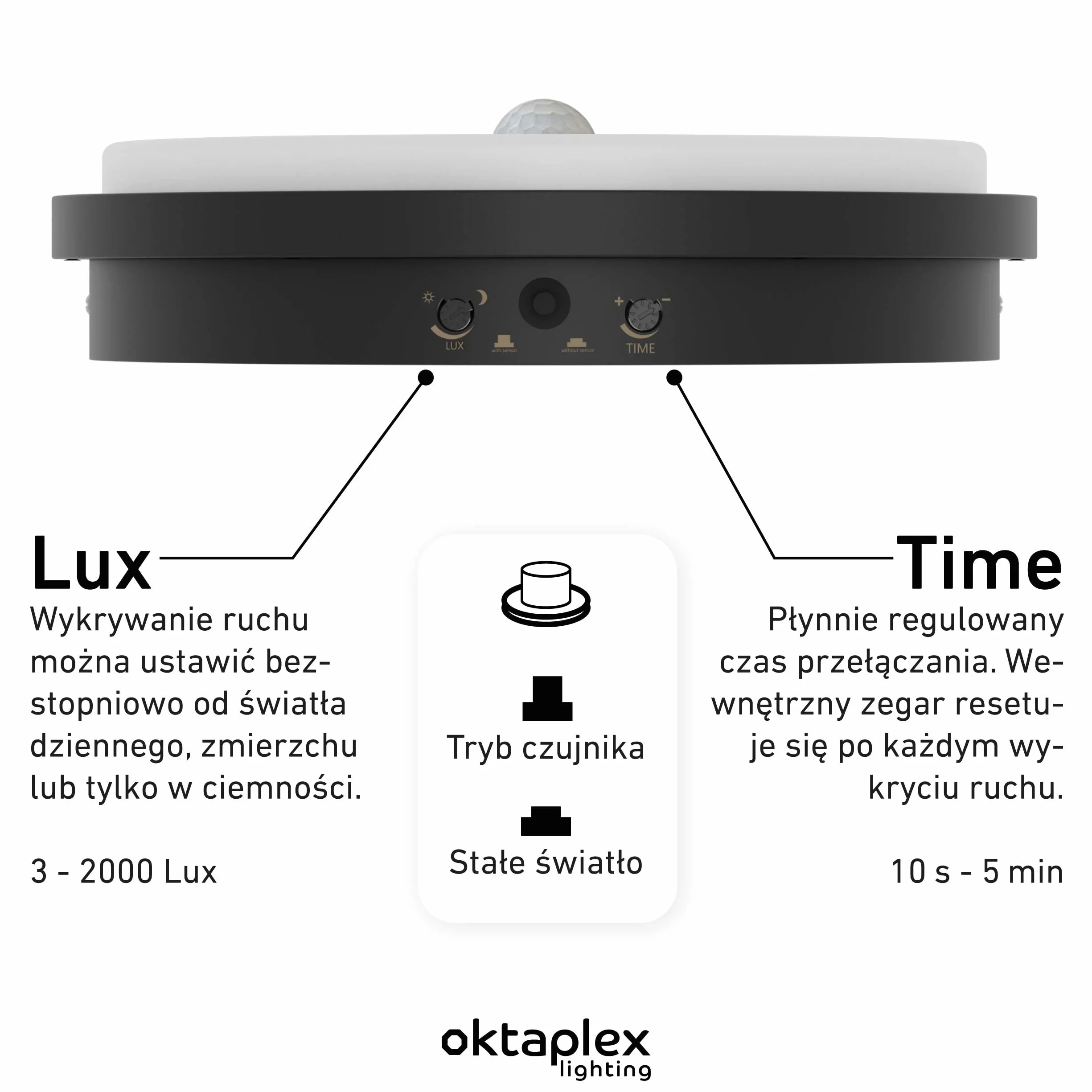 Oktaplex Plato lampa zewnętrzna z czujnikiem ruchu 3000K ciepła biel i przełącznik światła ciągłego 1010lm lampa ścienna LED IP65 okrągła antracytowa 10,5W 230V