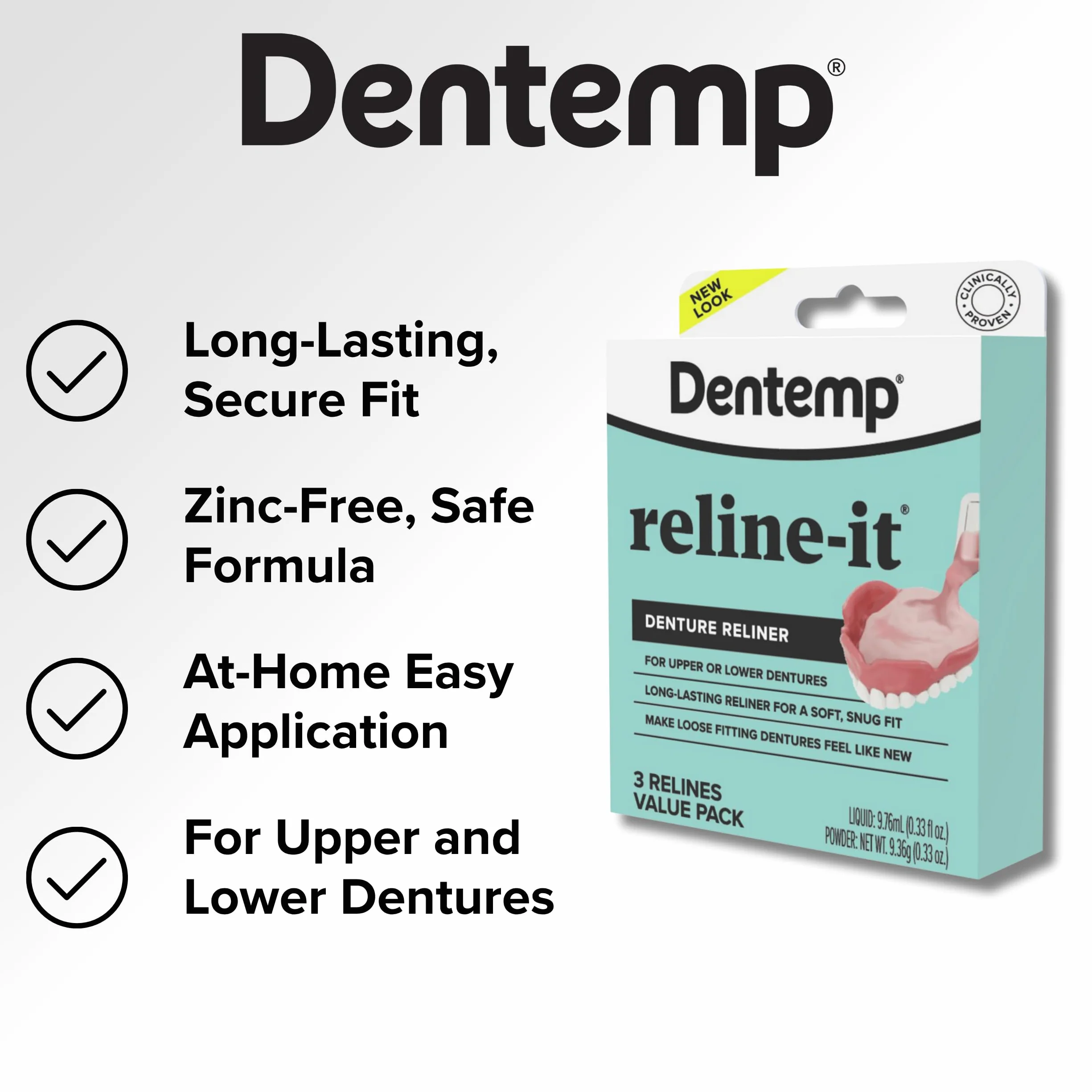 Dentemp Zestaw do zmiany protezy – Advanced Formula Reline It Denture Reliner – zestaw protez do naprawy i dokręcania protez zarówno górnych, jak i dolnych