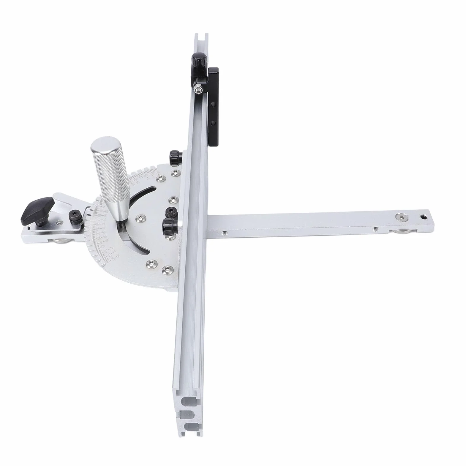 Headerbs Pilarka Stołowa ze Stopu Aluminium Miernik Kątowy 410 Mm Linijka Dociskowa z Regulowanym Kątem z Odchylanym Ogranicznikiem Szyna Ukośna 45 Stopni i Zdejmowana Płyta Podstawy do