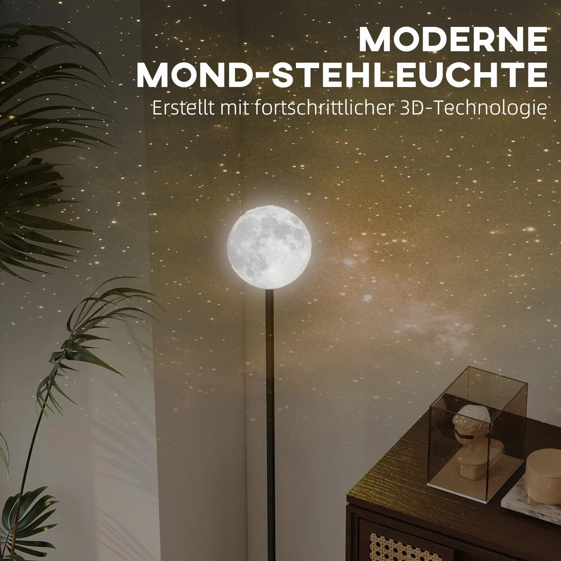 HOMCOM 3D Moon Floor Lamp 140 cm Standing Lamp LED Black