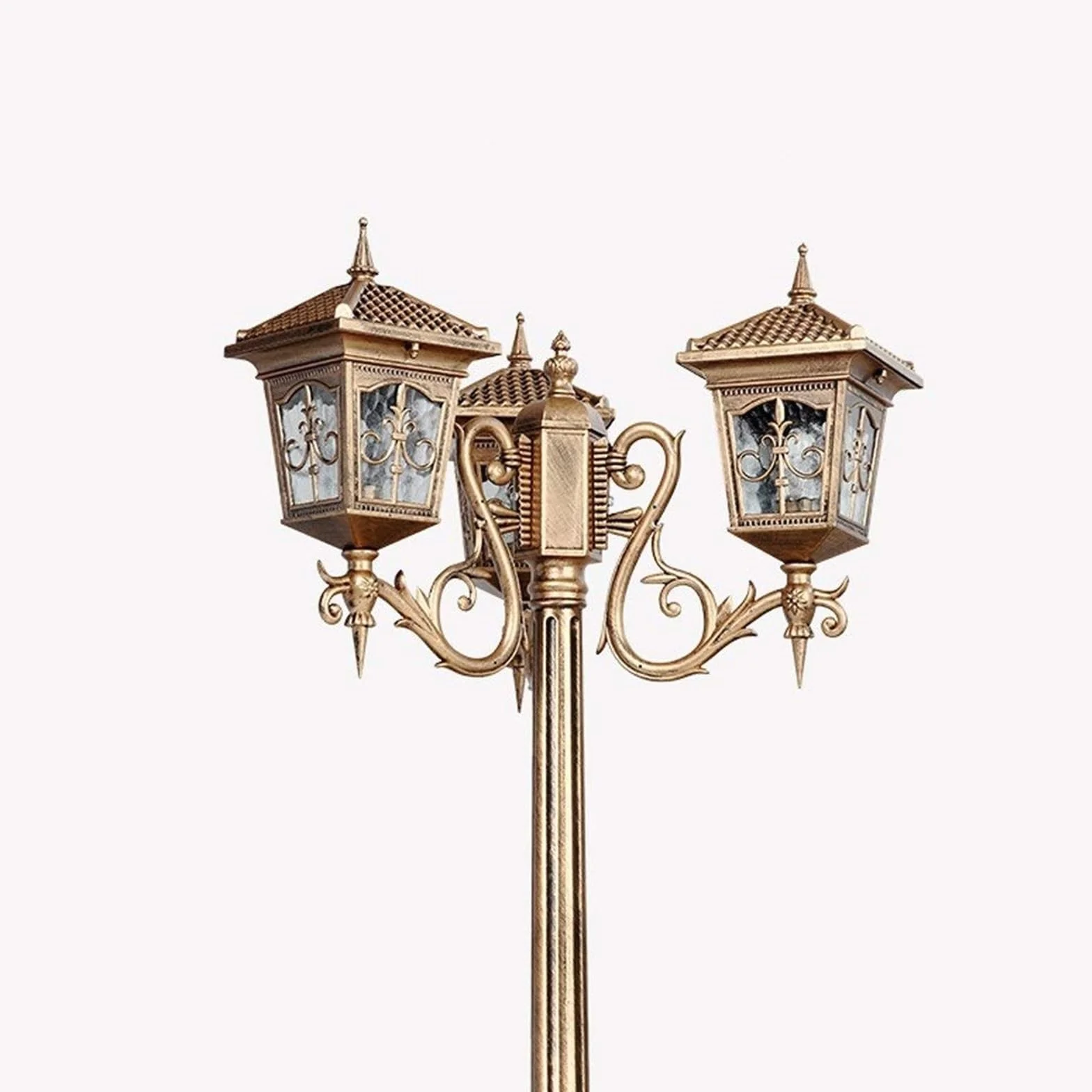Lampy Solarne Na Słupku, Zewnętrzne Lampy Uliczne, 3-Światła, Europejska Tradycja, Wodoodporna Lampa Uliczna, Zewnętrzne Lampy Na Słupku, Antyczne Aluminium, Metal,Brown-2.05M