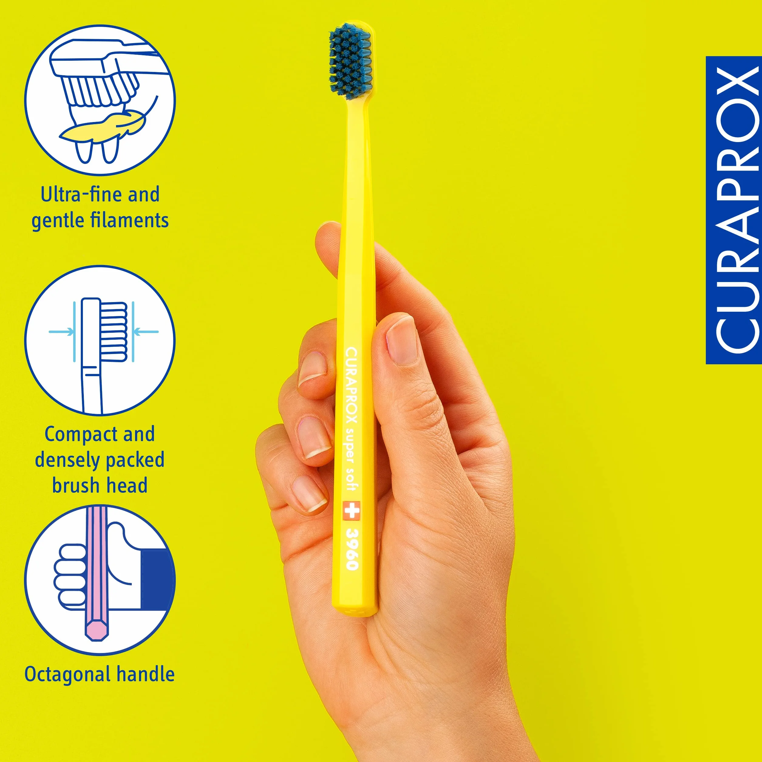 Curaprox CS 3960 Super Miękka Szczoteczka do zębów-Pielęgnacja dziąseł i zębów dla dorosłych/Super Miękkie włókna Curen® / różne kolory, pojedyncze opakowanie/Made in Switzerland