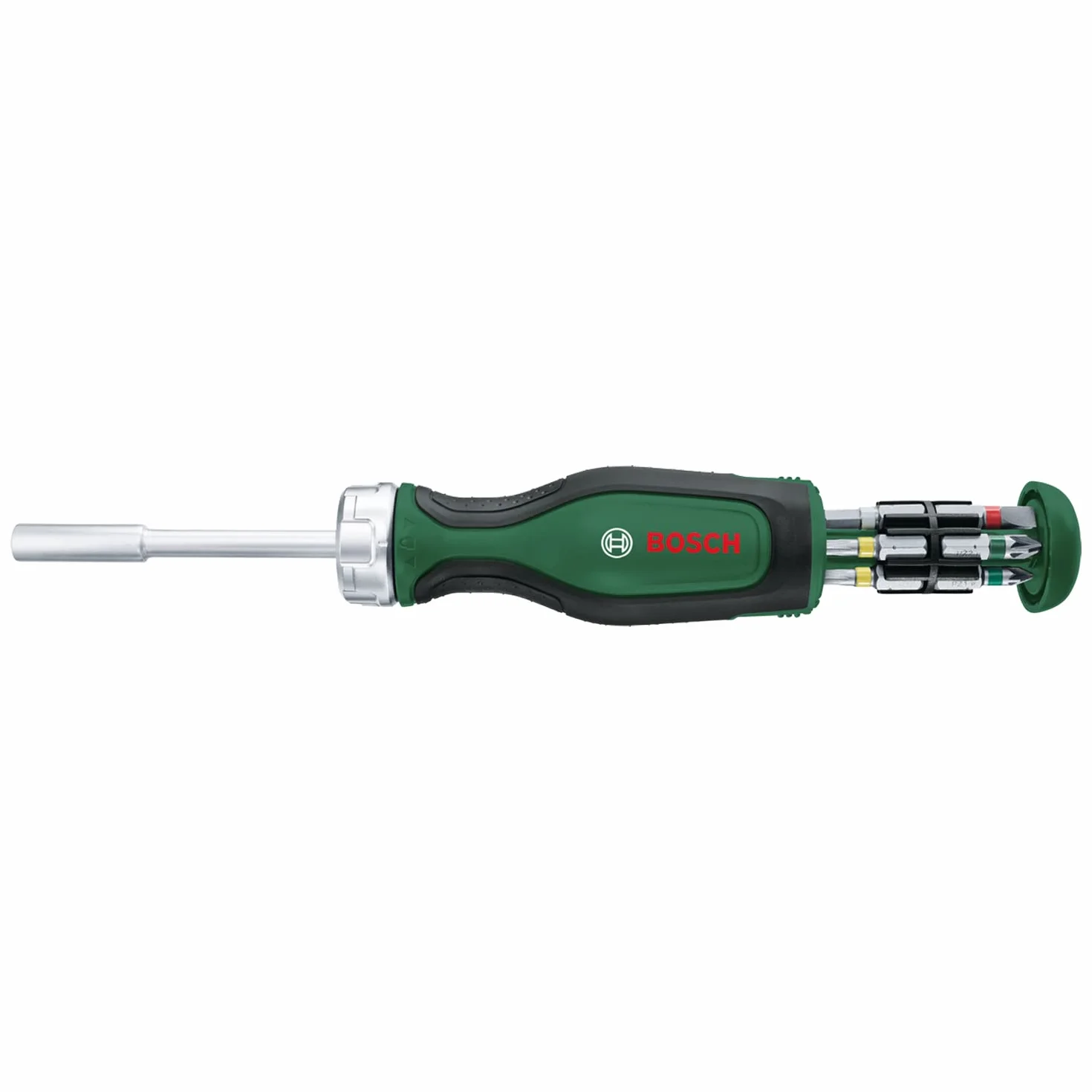 Bosch Wkrętak z grzechotką, 12 końcówek wkręcających (wysoki moment obrotowy, do zaawansowanych prac, wysuwany magazynek, 12 końcówek wkręcających, magnetyczny uchwyt) – Amazon Edition