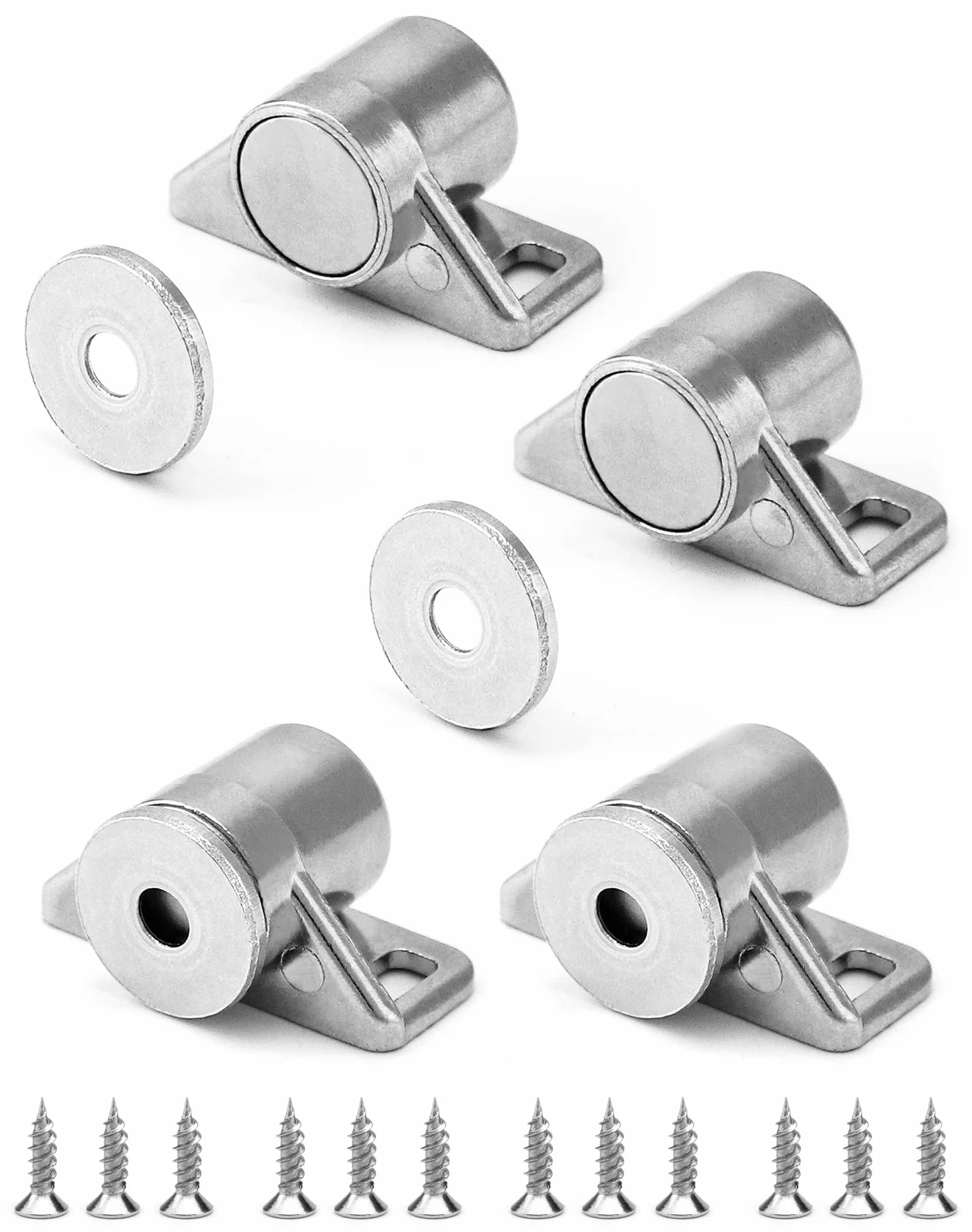 QWORK® 4-częściowy magnes na drzwi mocny, zatrzask magnetyczny, stop cynku, ze śrubami, srebrny, odpowiedni do szuflad, szafek kuchennych
