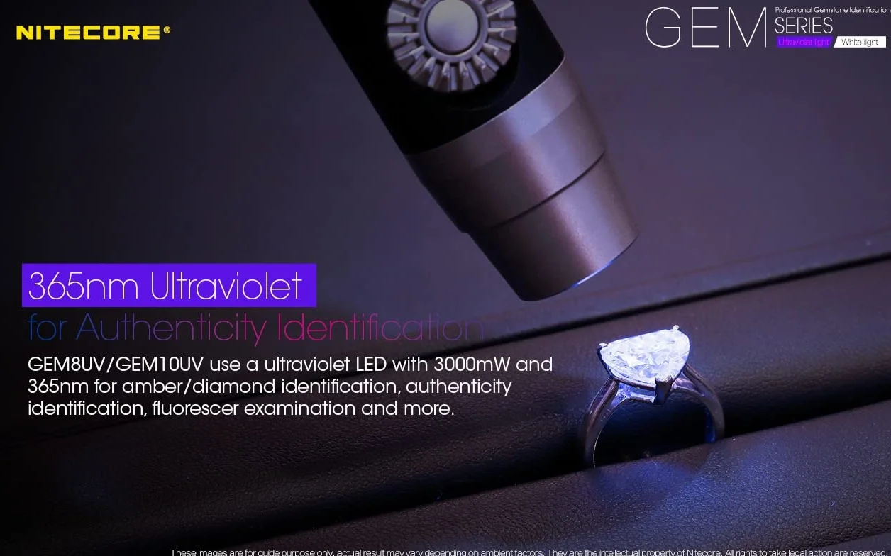 NITECORE GEM10UV Latarka identyfikacyjna z kamieniami ultrafioletowymi LED, czarna