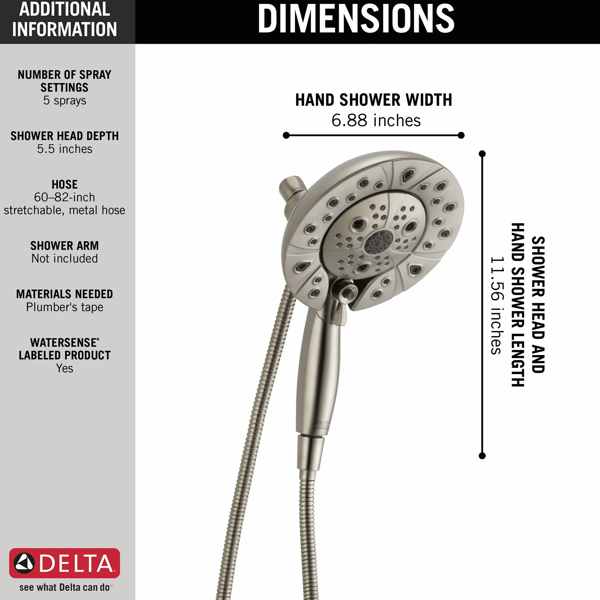Delta Faucet 58480-SS-PR-PK Universal Showering Combo, Lumicoat Stainless