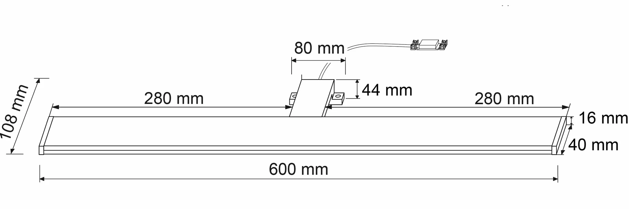SEBSON Lampa LED do lustra 60 cm, łazienka IP44, lampa montażowa + lampa zaciskowa, neutralna biel 4000 K, 600 x 108 x 44 mm, 12 W, 900 lm, aluminium, oświetlenie do makijażu