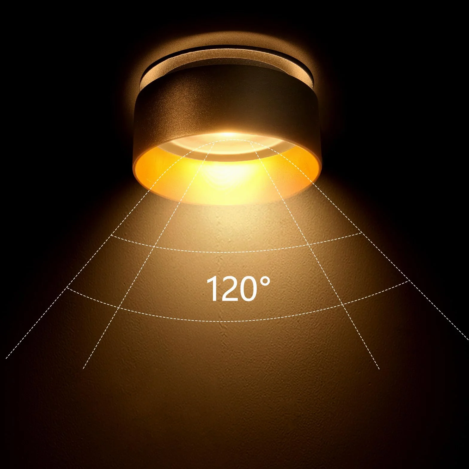 KYOTECH Oświetlenie sufitowe LED, zestaw 4 czarno-złotych wpuszczanych diod LED, możliwość ściemniania, 3000 K-6500K, ciepła biel 500 lm, otwór 65-68 mm, do kuchni, sypialni, salonu