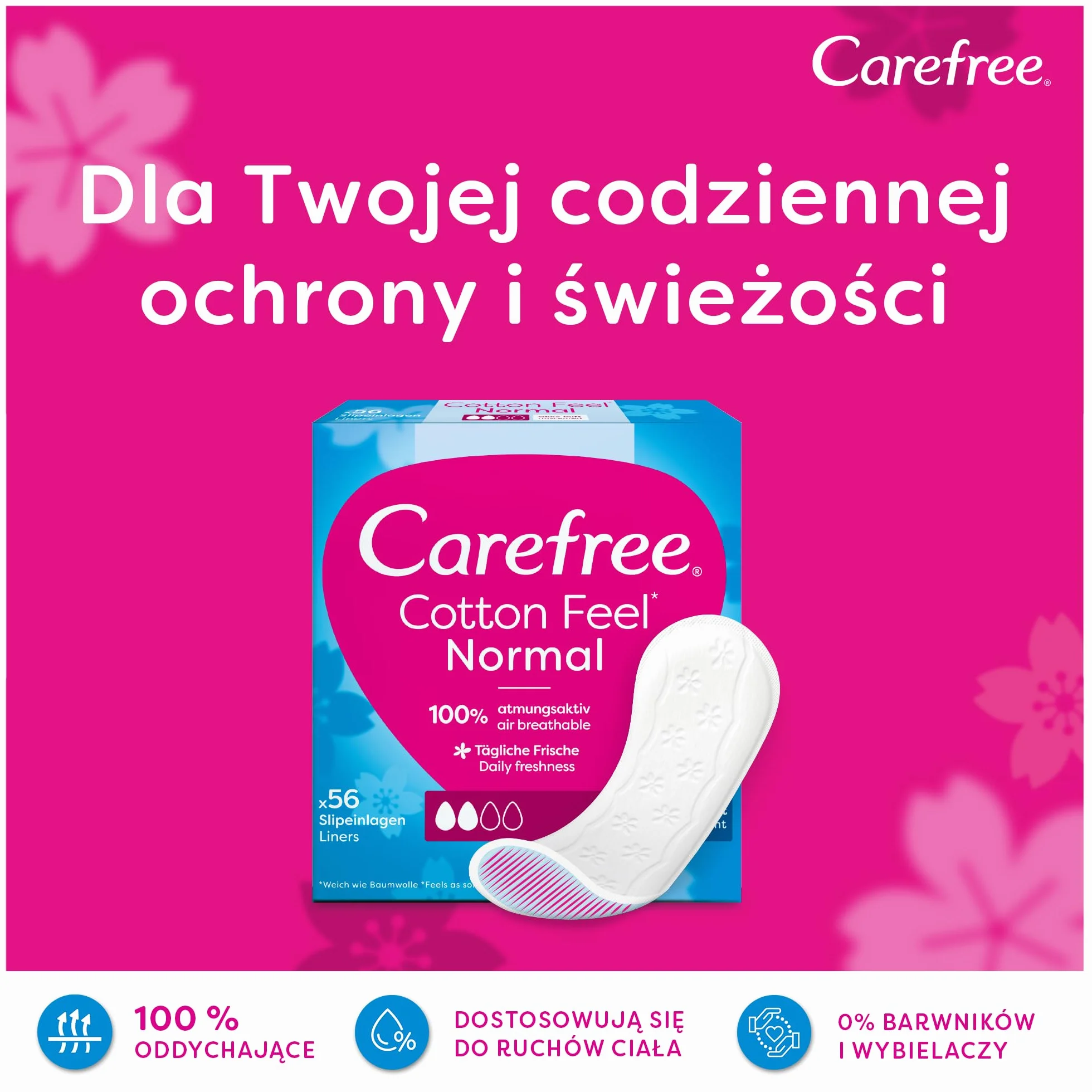 Carefree Cotton Flexi Form Fresh Zestaw 56 szt. Wkładki higieniczne