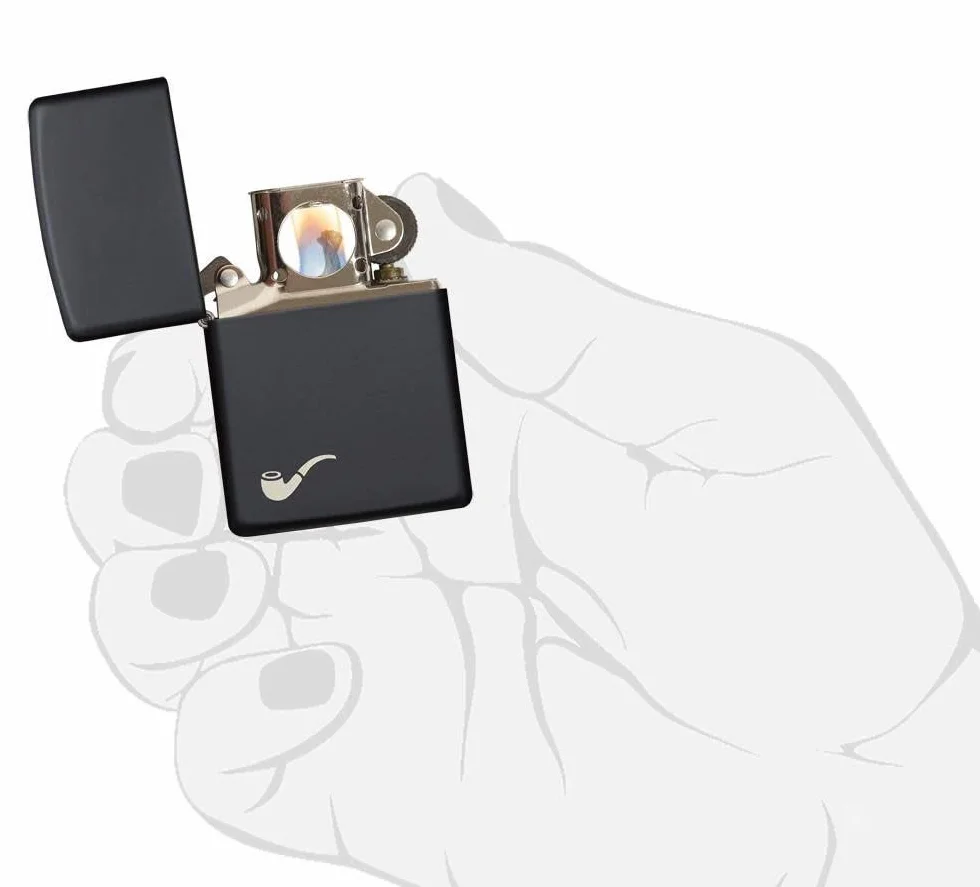 Zippo Zapalniczka Sztormowa, Motyw Fajki, Czerń Matowa, z Możliwością Napełniania, Wielokrotnego Użytku, Płomień Odporny na Wiatr, w Pudełku Prezentowym, Made in USA