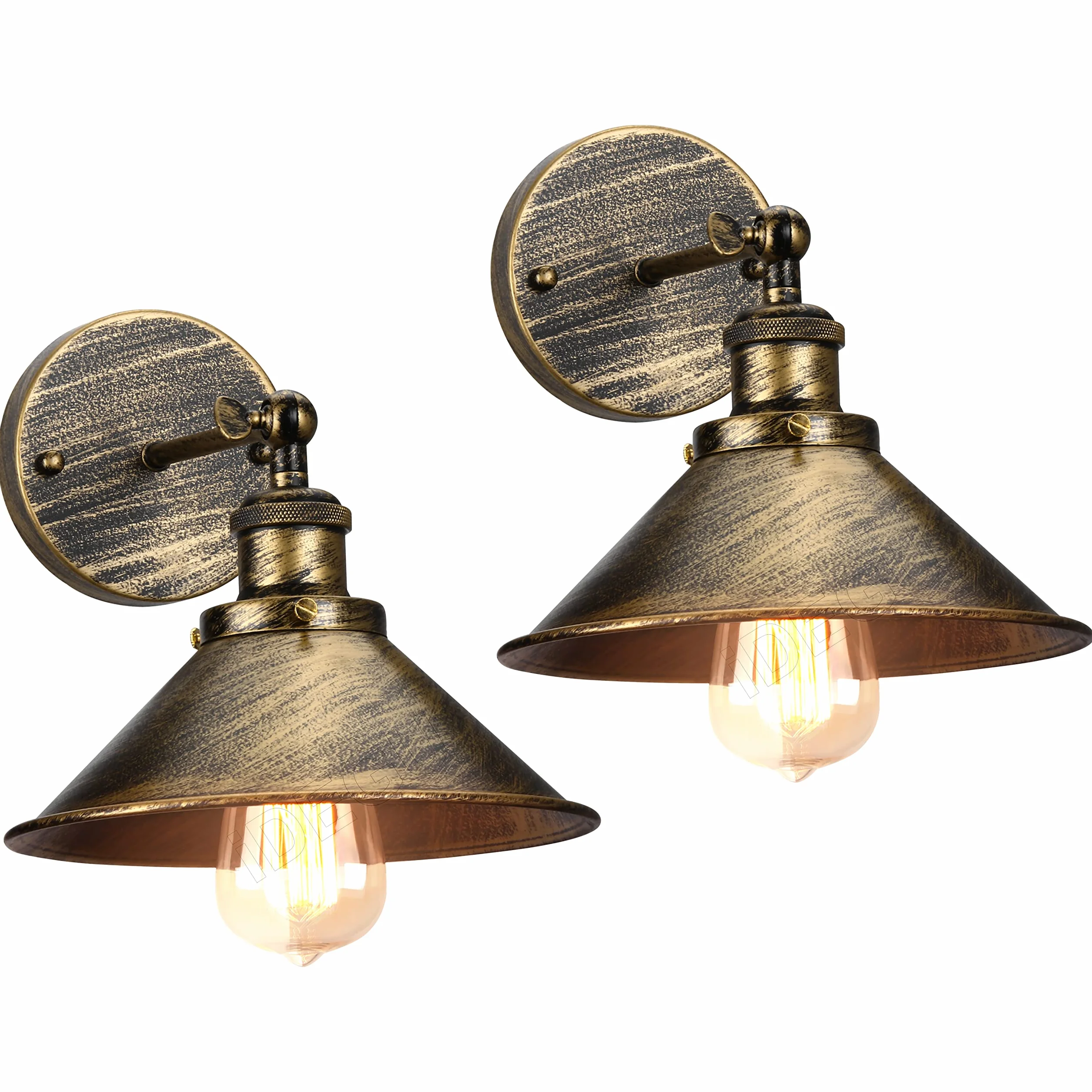 iDEGU 2 szt. Industrial Wall Lamp E27 Edison Style Metal Rotation 180° Kinkiet ścienny Vintage Lampa sufitowa do sypialni salonu kuchni korytarza, 22 cm (2 x brąz)