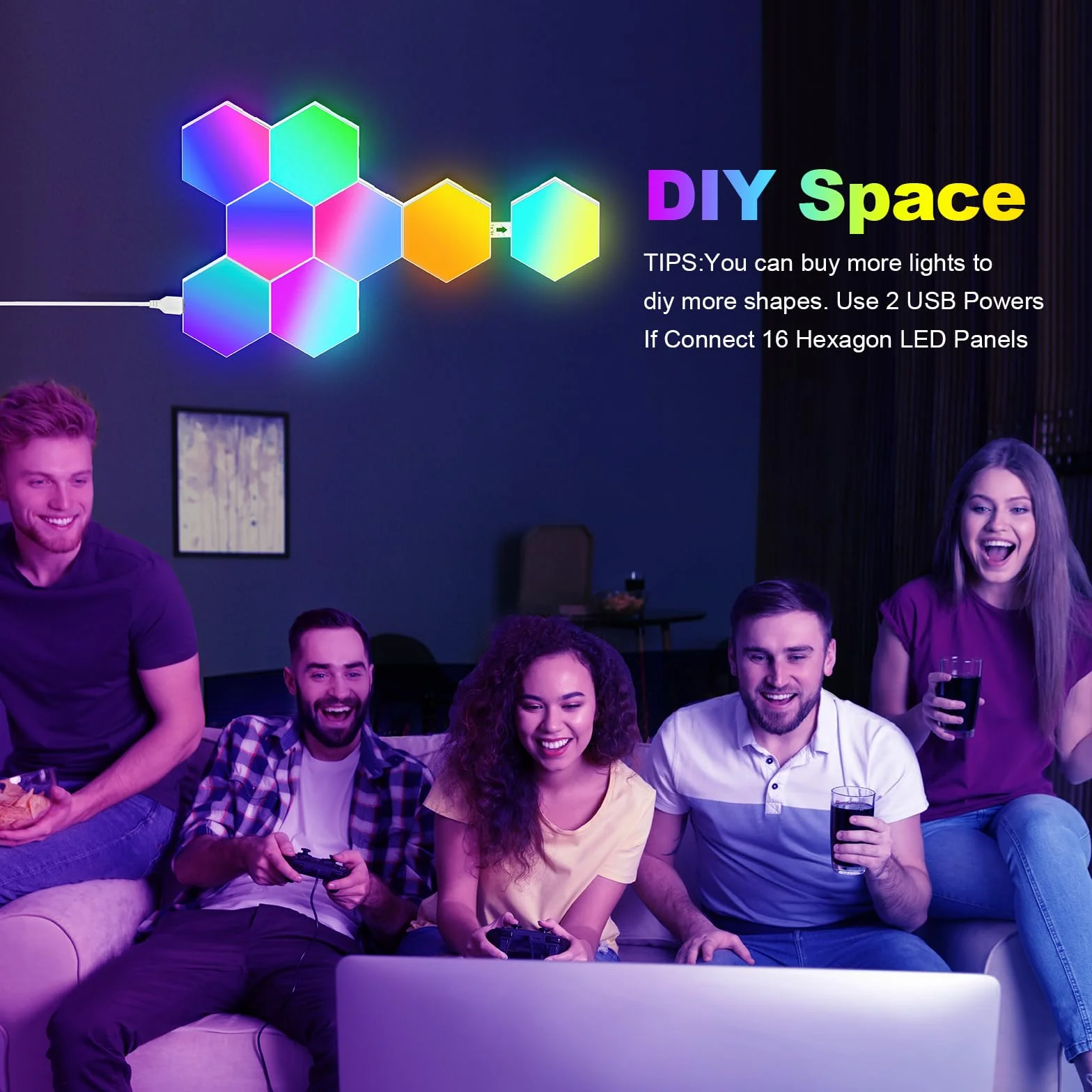 Kinkiet LED Hexagonalny RGB 8 Paneli Inteligentny z Synchronizacją Muzyki