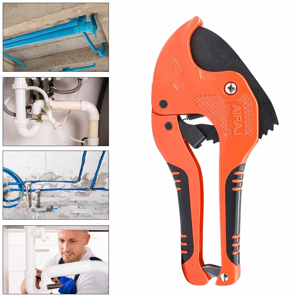 AIRAJ Obcinak do rur z tworzywa sztucznego, przecinak do rur z PVC z grzechotką, używany do cięcia rur plastikowych o średnicy zewnętrznej PEX, PVC i PPR, odpowiedni dla pracowników gospodarstwa