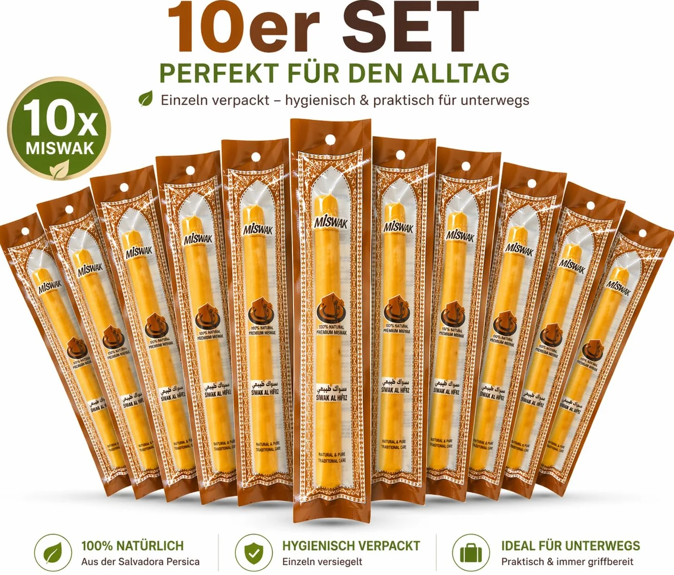 Miswak szczoteczka do zębów, 10 sztuk, tradycyjna szczoteczka do zębów, 100% naturalna szczoteczka do zębów Siwak, korzeń Miswak, czyszczenie i rozjaśnianie, przyjazna dla środowiska i