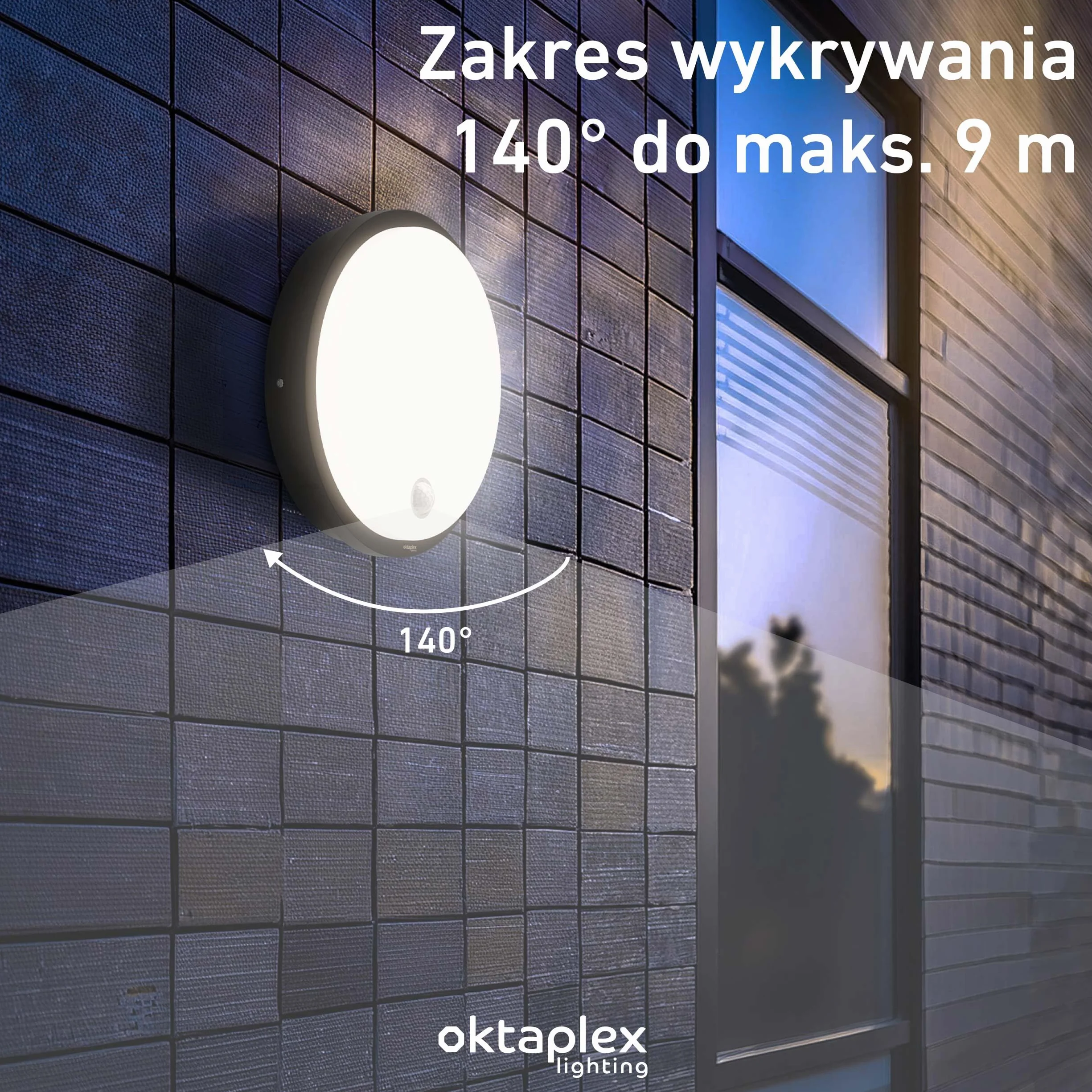 Oktaplex Plato lampa zewnętrzna z czujnikiem ruchu 3000K ciepła biel i przełącznik światła ciągłego 1010lm lampa ścienna LED IP65 okrągła antracytowa 10,5W 230V