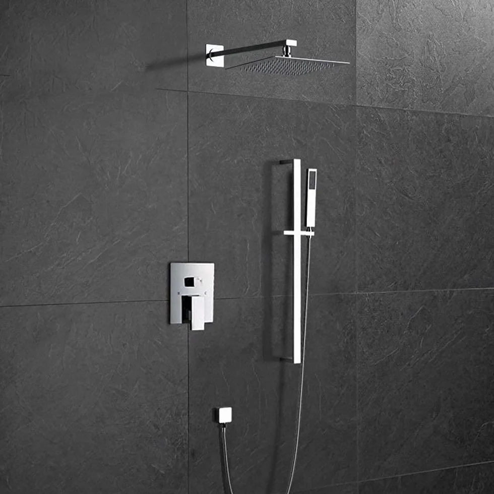 Bateria Zestaw prysznicowy Zestaw prysznicowy Zestaw prysznicowy Kwadrat miedziany 2-funkcyjny Drążek do podnoszenia System prysznica ręcznego Ścienny Hotel Podtynkowy zestaw prysznicowy Łazienka
